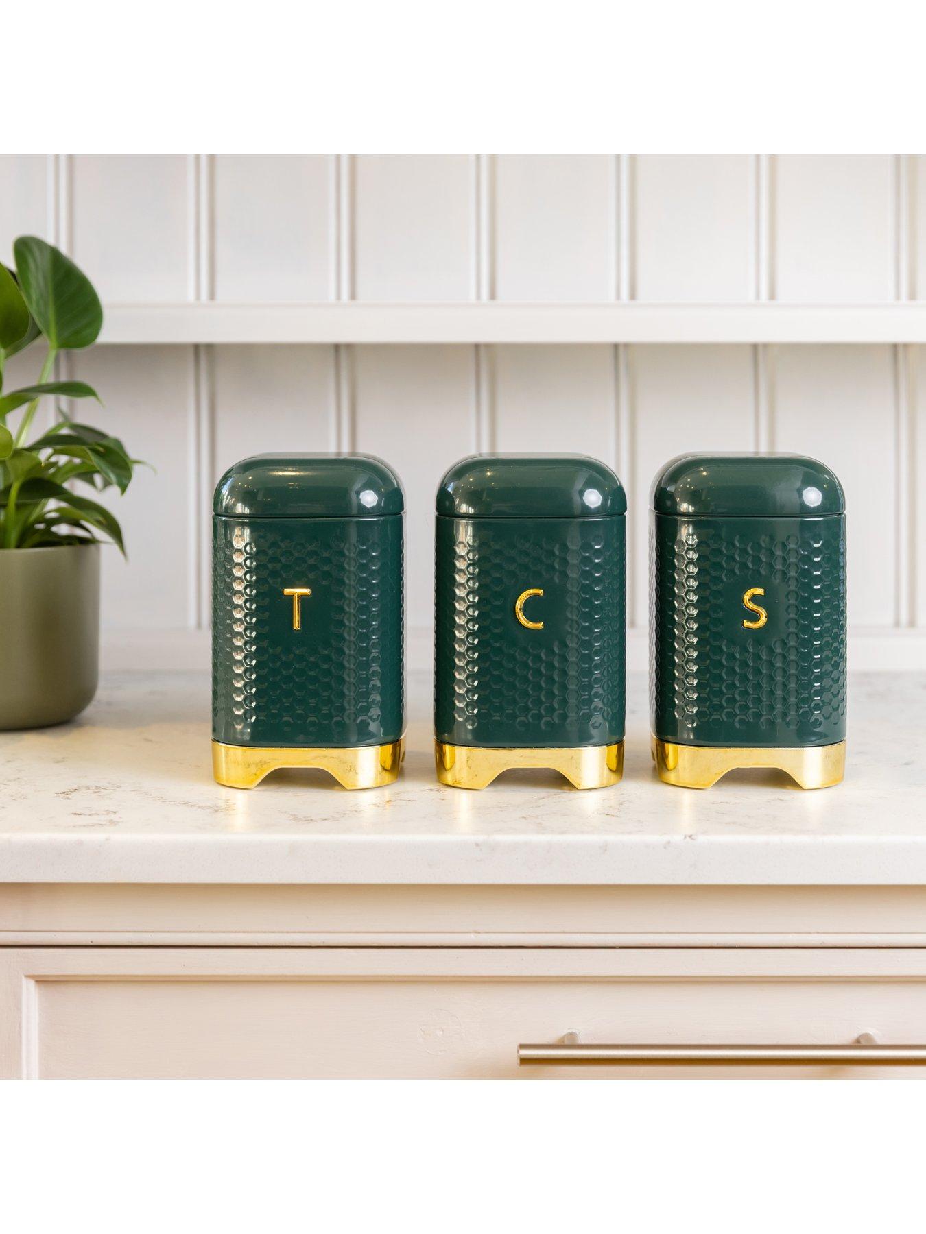 Image 3 of 5 of KitchenCraft Lovello Tea, Coffee and Sugar Storage Canisters -&nbsp;Green&nbsp;