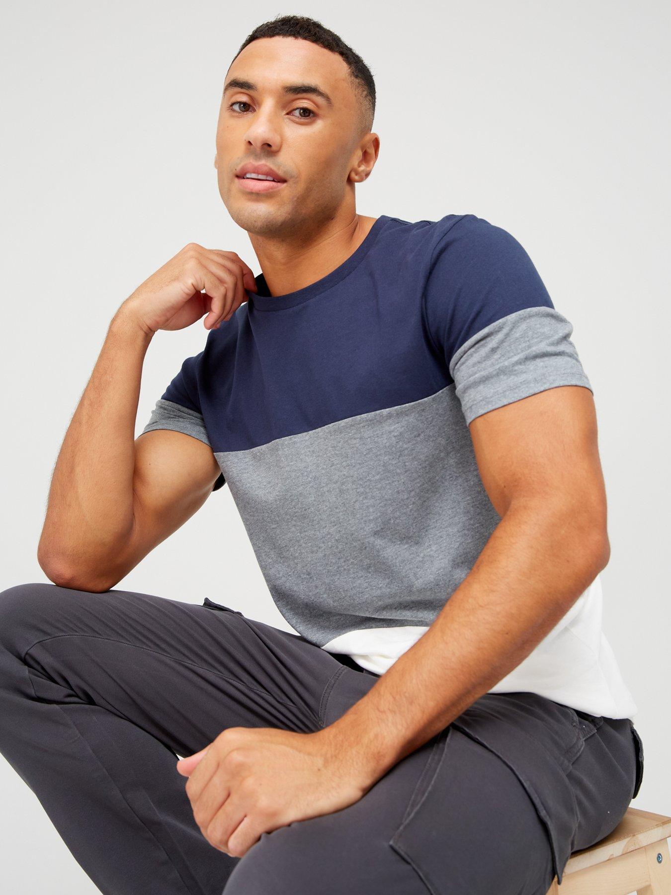 very-man-marl-colour-block-t-shirt-navyfront
