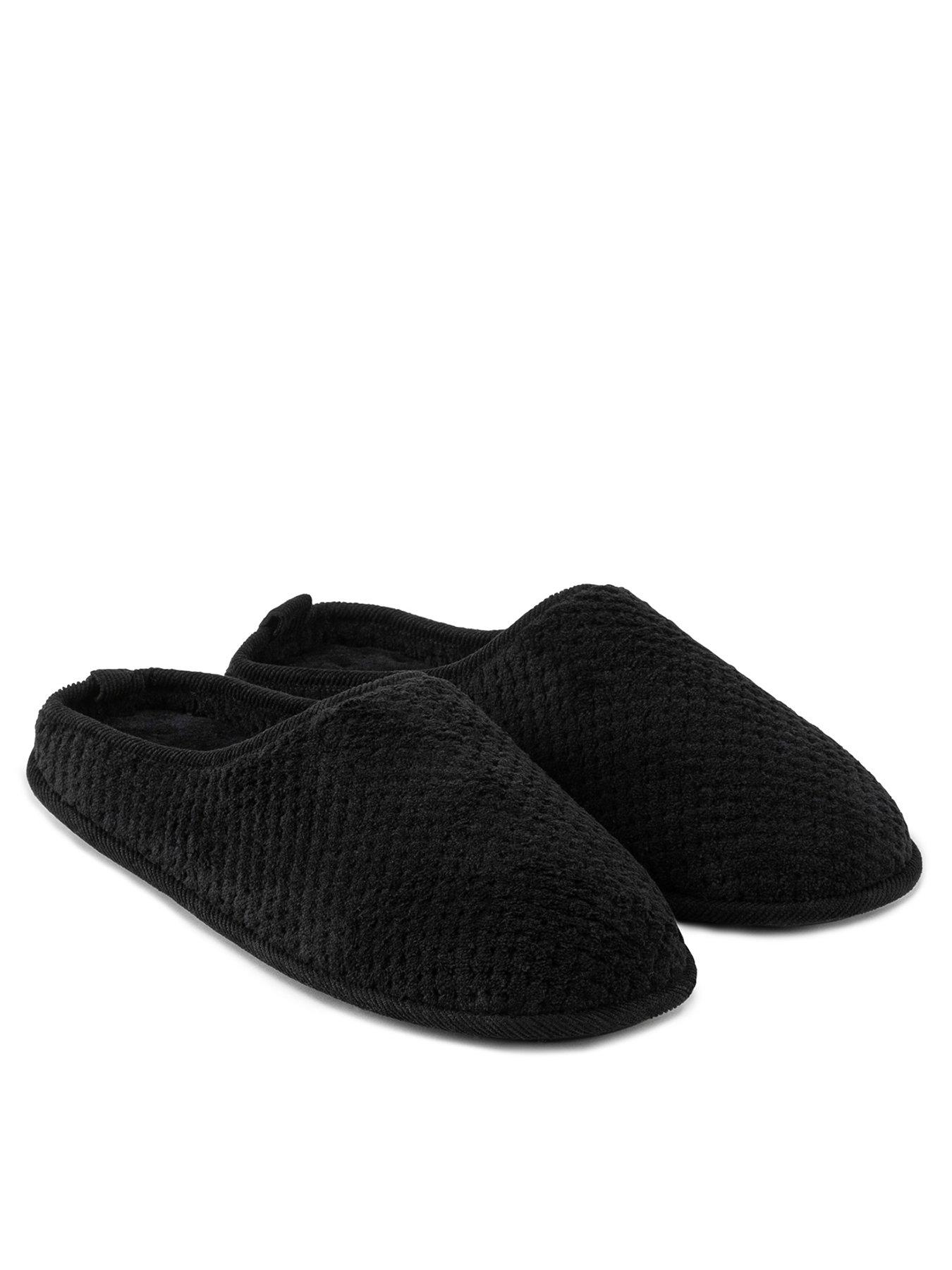 totes-isotoner-ladies-popcorn-terry-mule-slippers-black