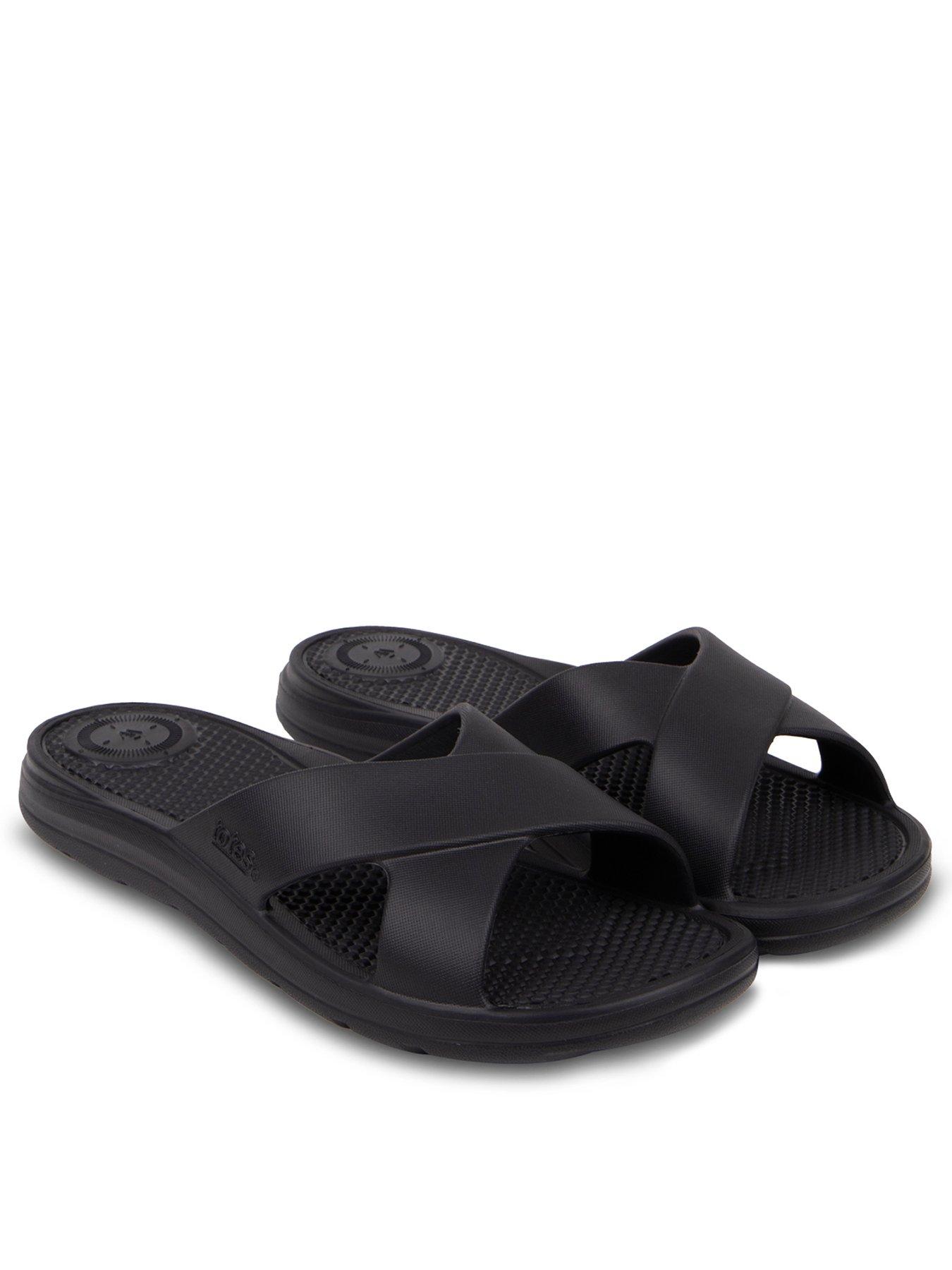 TOTES Totes Ladies Solbounce Cross Slide Sandals - Black