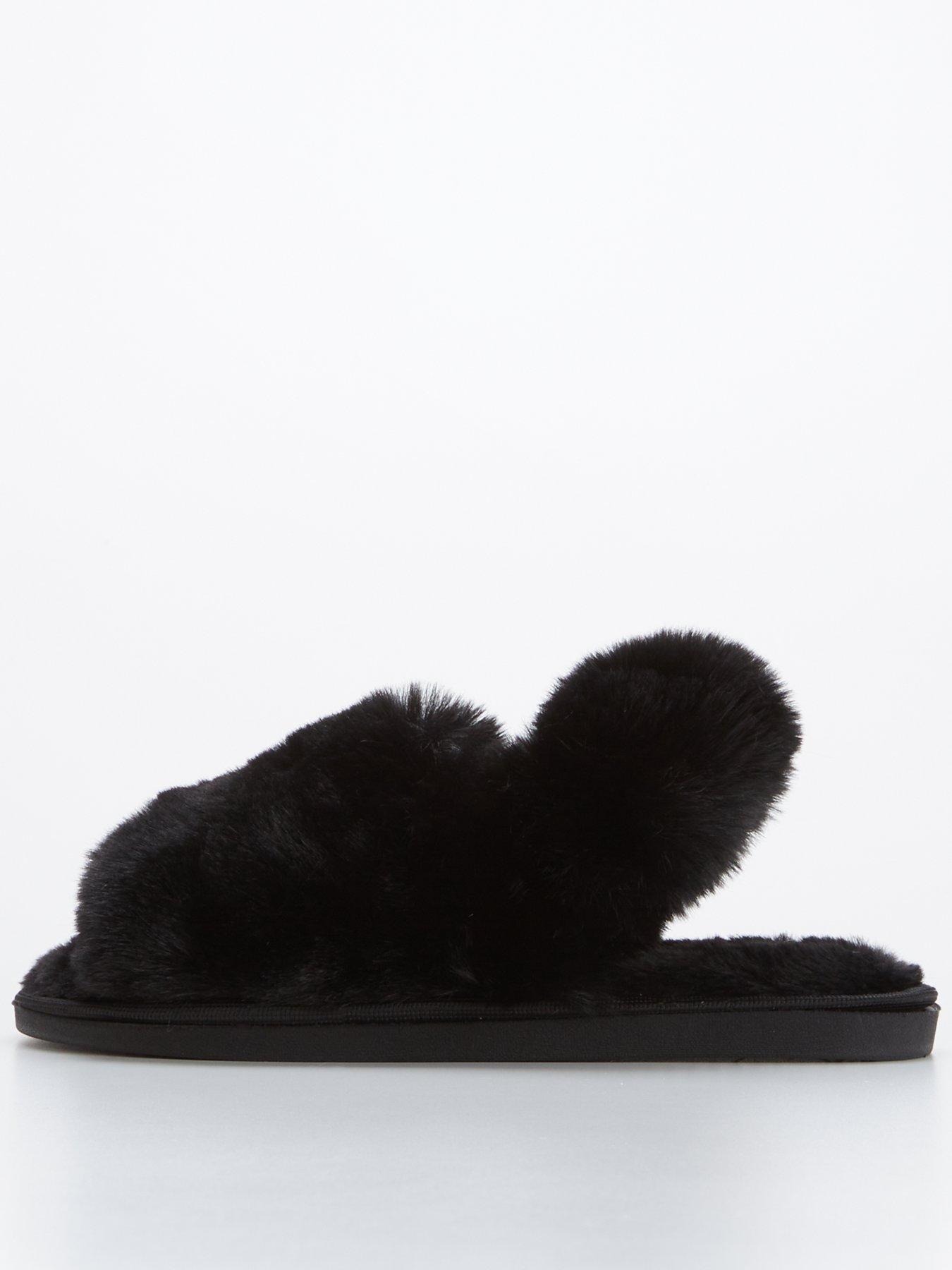 V by Very Faux Fur Slingback Slipper Black Very Ireland