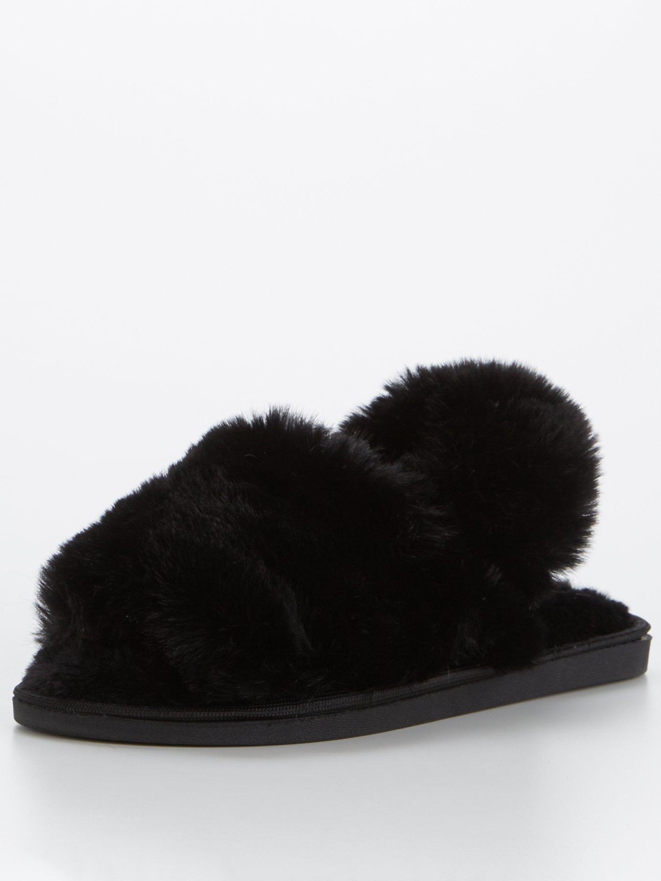 V by Very Faux Fur Slingback Slipper Black Very Ireland