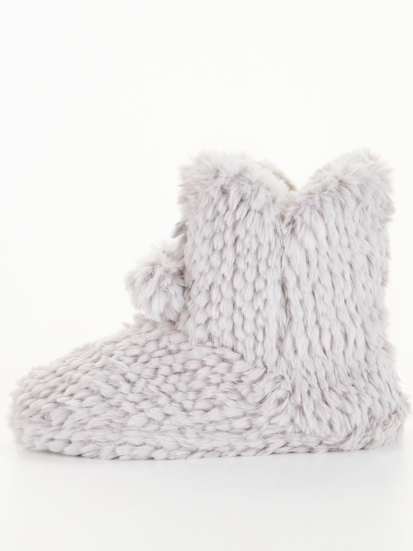 black faux fur slipper boots