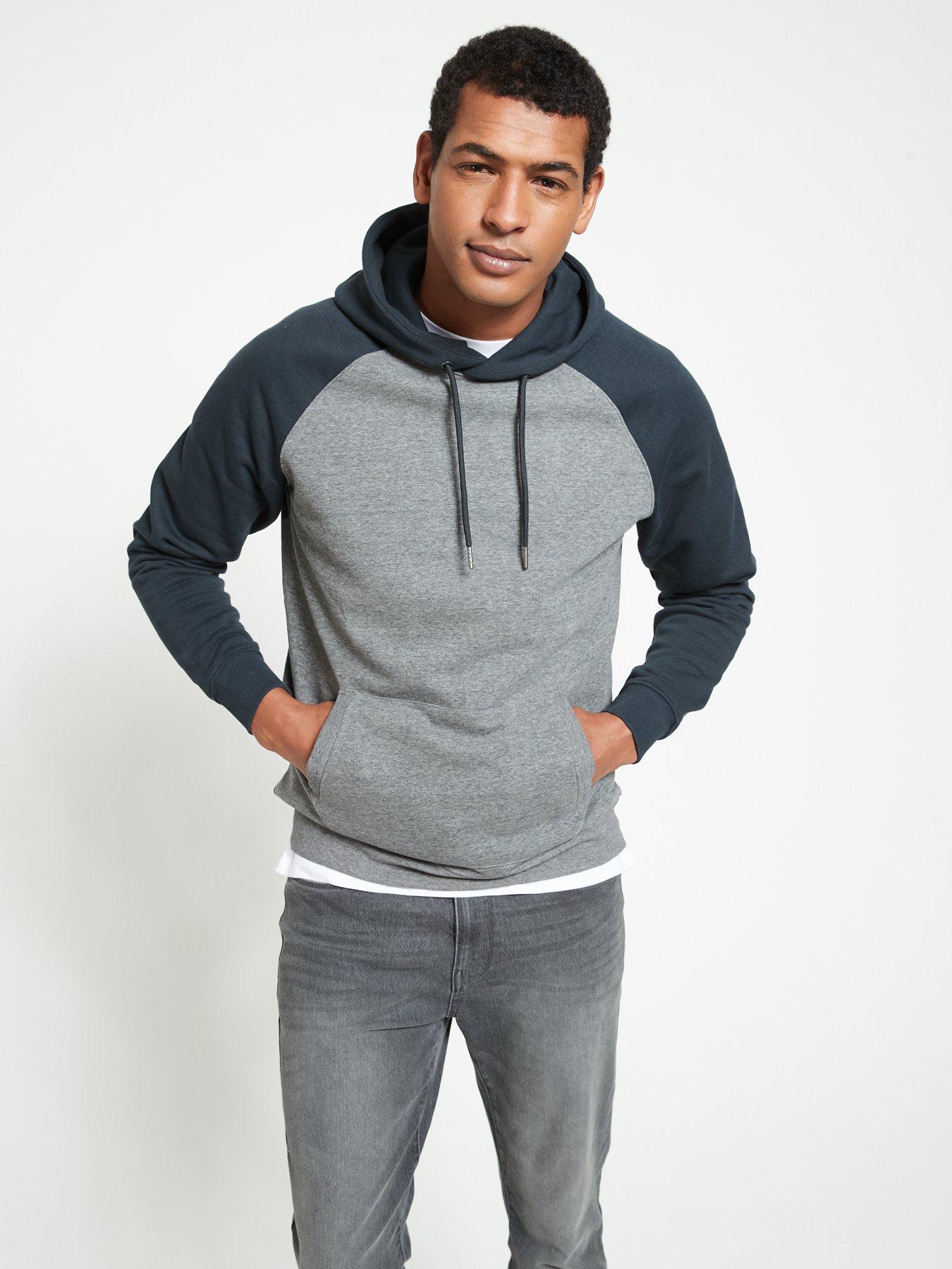 Contrast Raglan Overhead Hoodie Navy Grey