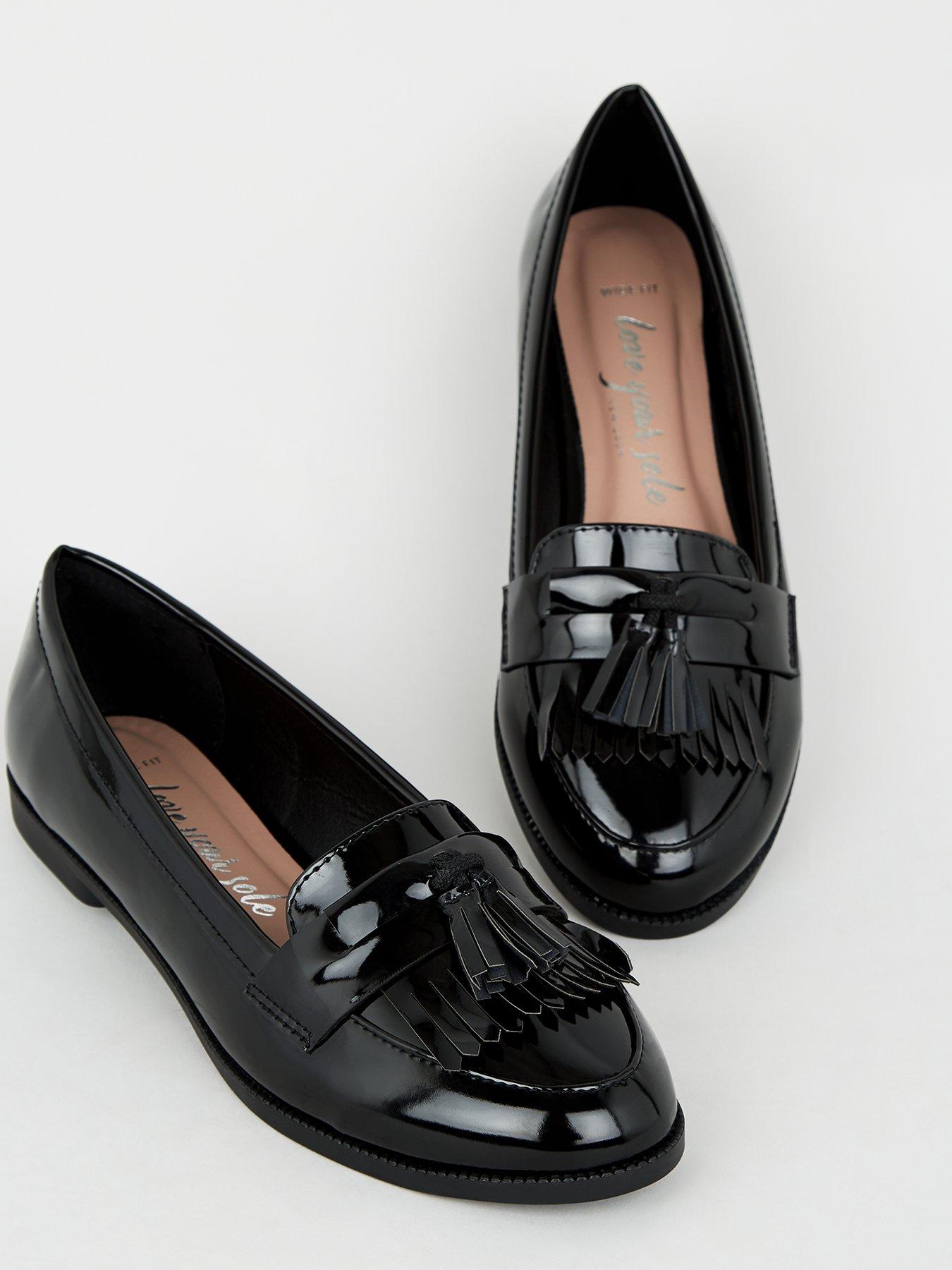 New Look Wide Fit Black Patent Tassel Trim Loafers Very Ireland