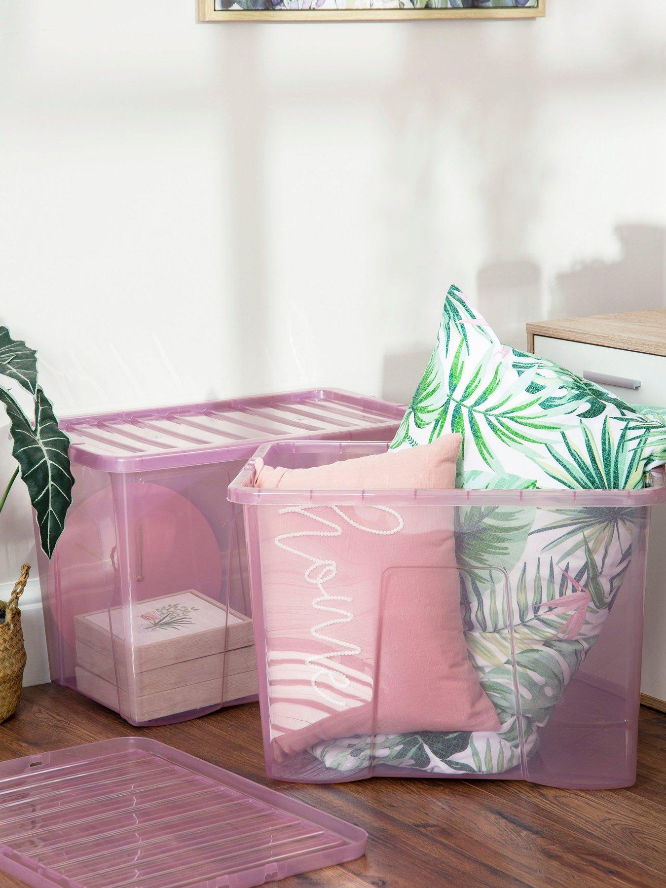 Image 1 of 5 of Wham Set of 2 Pink Crystal 80-Litre Plastic Storage Boxes