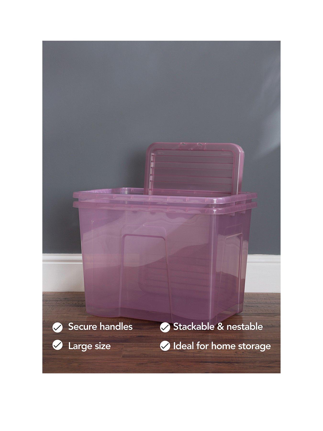 Image 2 of 5 of Wham Set of 2 Pink Crystal 80-Litre Plastic Storage Boxes
