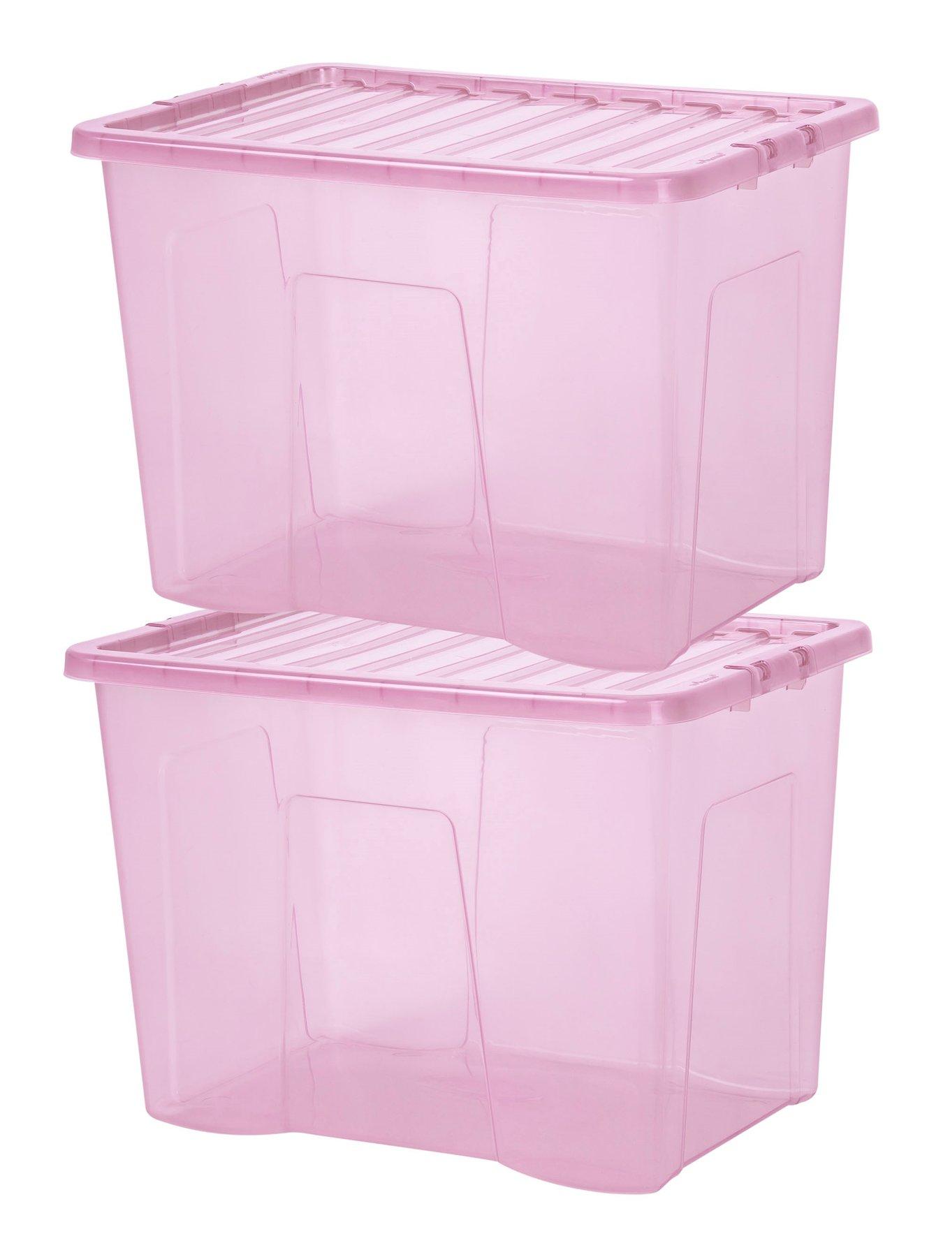 Image 4 of 5 of Wham Set of 2 Pink Crystal 80-Litre Plastic Storage Boxes
