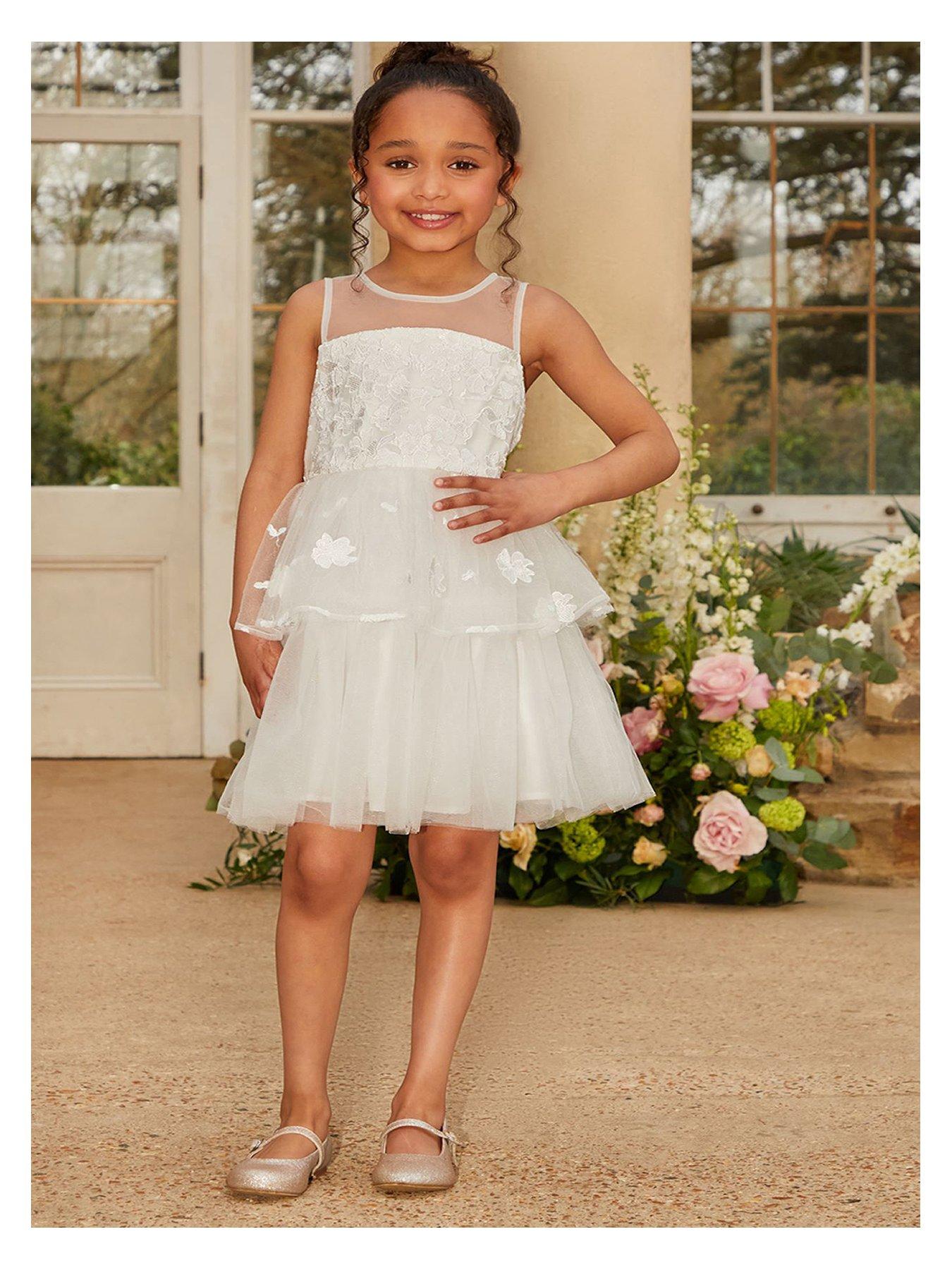 Chi Chi London Younger Girls Floral Lace Tiered Midi Dress White