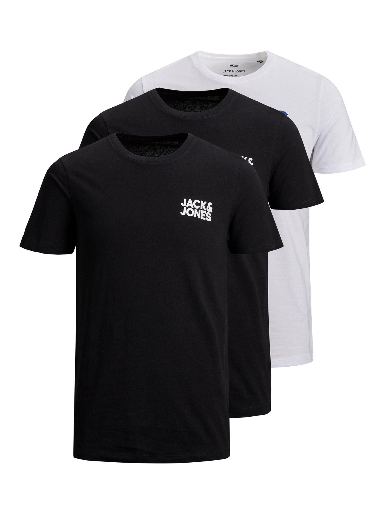 Image 1 of 4 of Jack & Jones Logo 3 Pack T-Shirt - Navy/Black/White