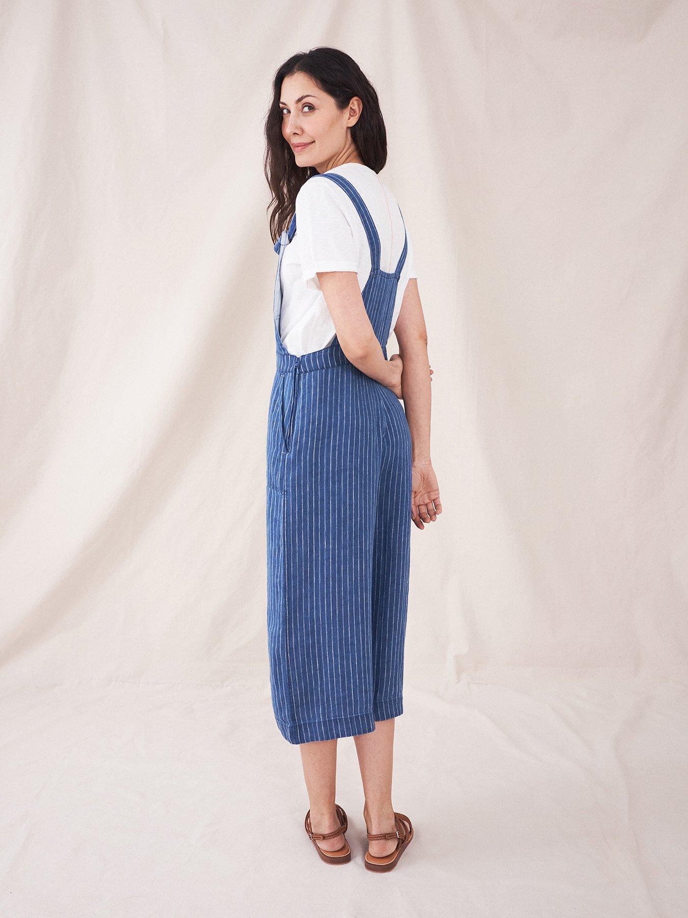 White Stuff Debbie Linen Dungaree -Blue