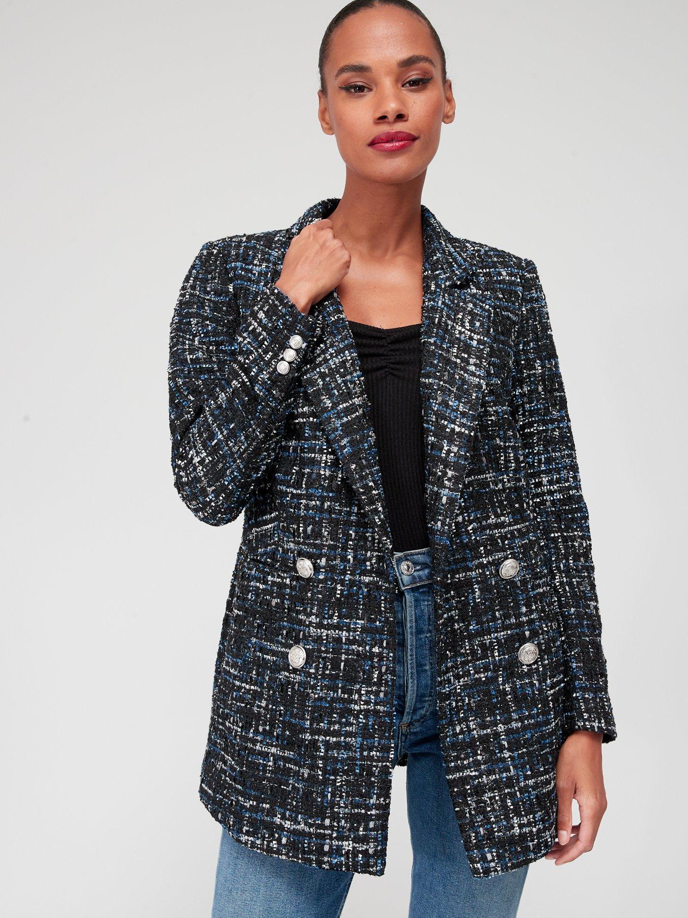 Womens Clothing Jackets Blazers Black Burberry Wool Jacket With All-over Check Pattern in Dark Charcoal - Save 50% sport coats and suit jackets 
