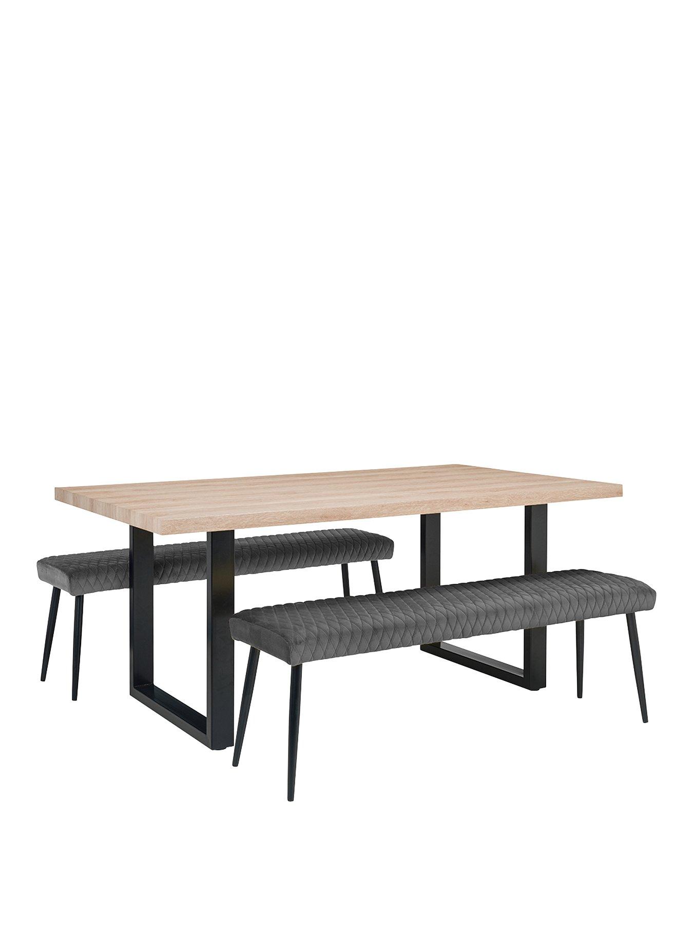 Julian Bowen Berwick 180 cm Dining Table + 2 Luxe Low Benches - Oak/Grey