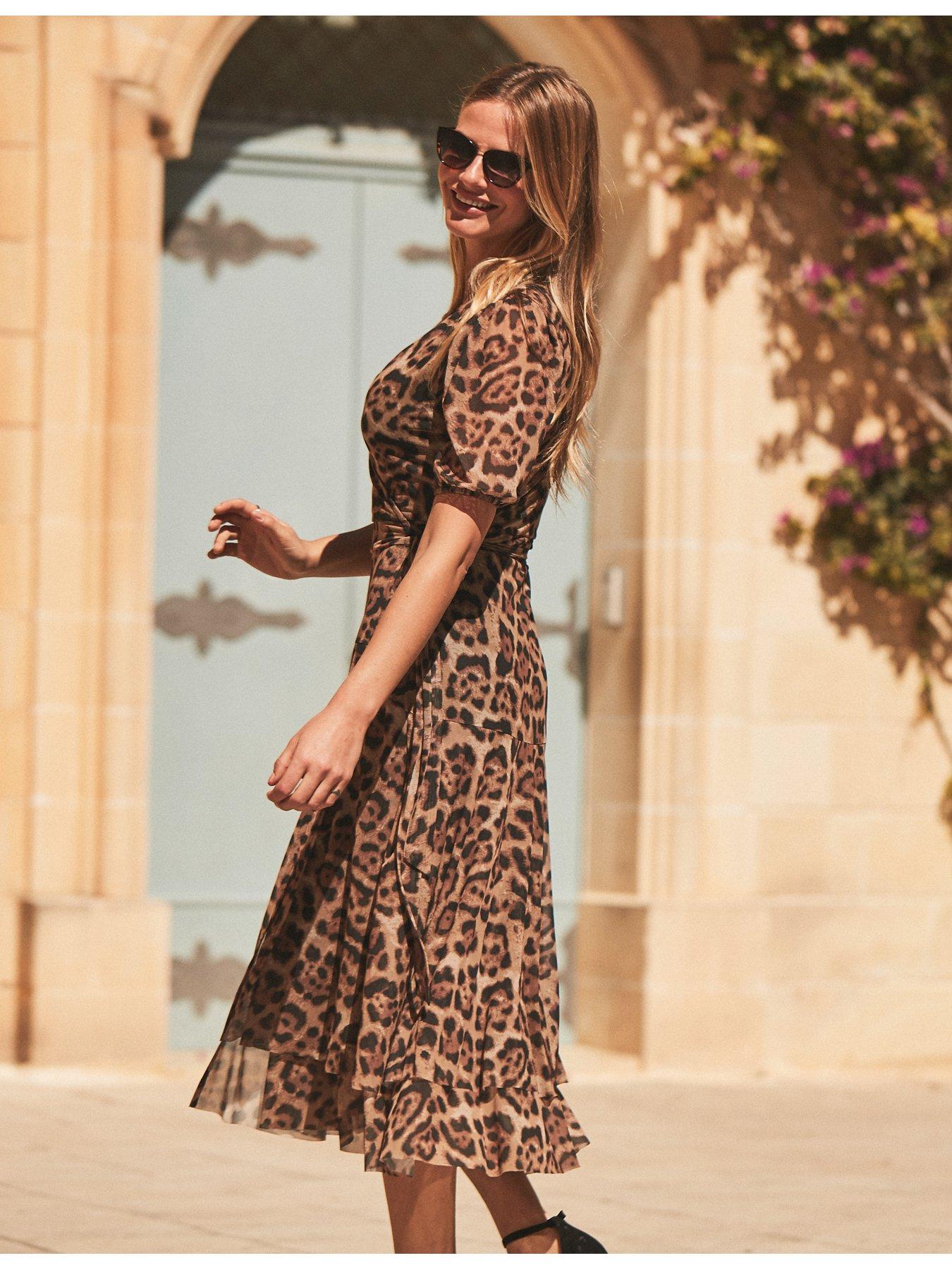 Buy Sosandar Brown Animal Print Blouson Sleeve Wrap Maxi Dress