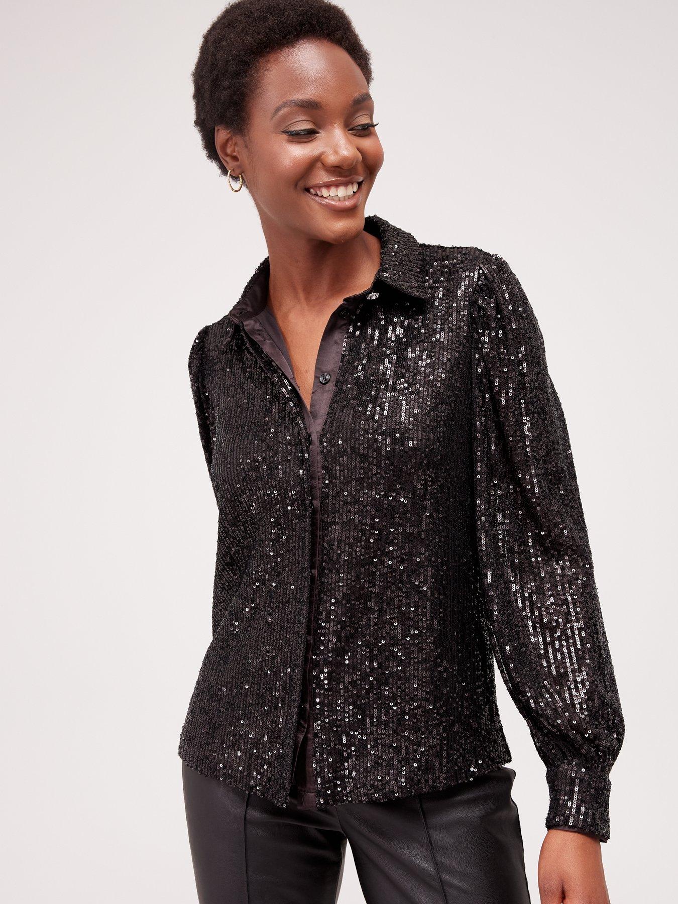 Fig Basil Puff Sleeve Sequin Shirt Black Very Ireland