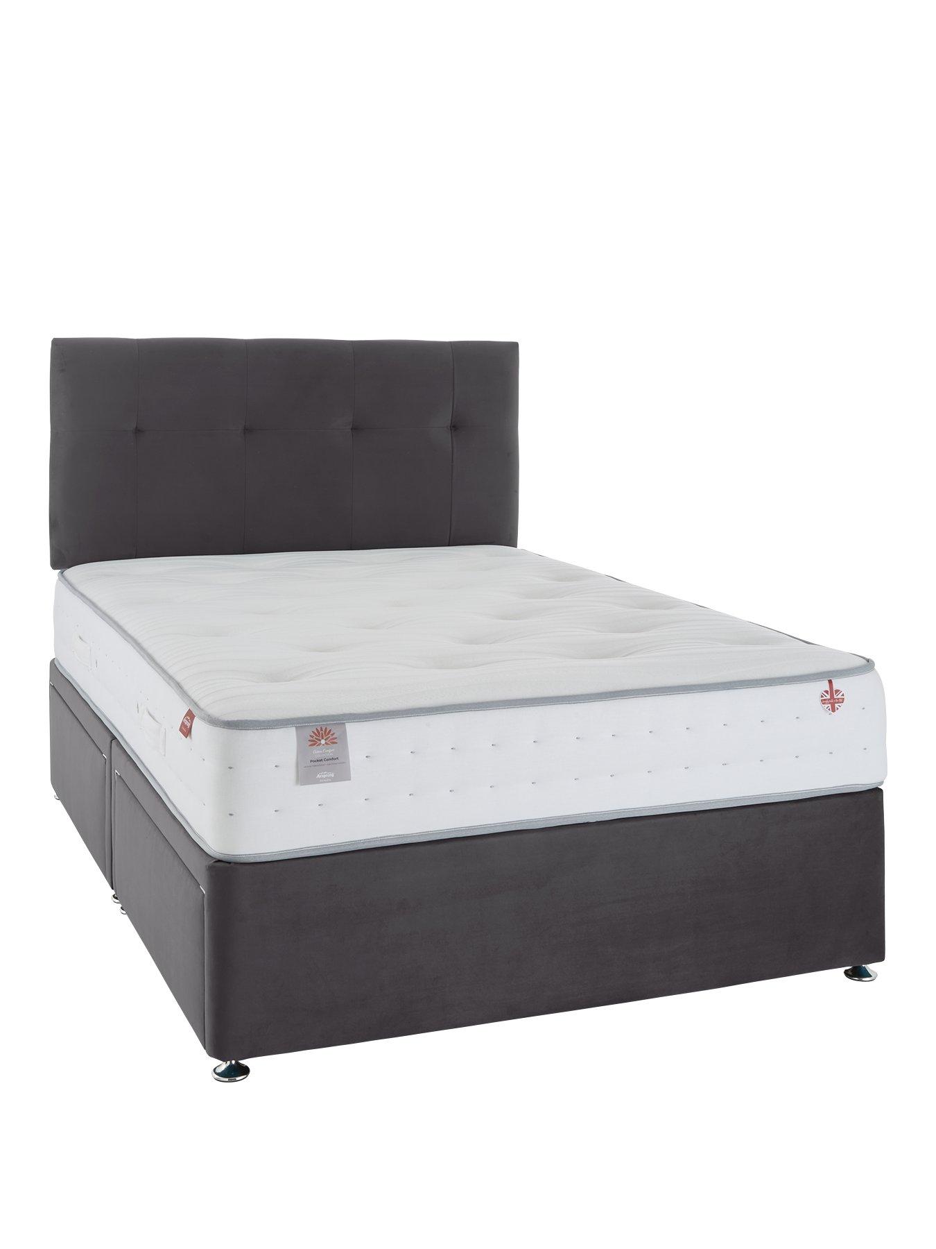 Bed Centre Charcoal Premier Divan Bed Base With Headboard And Storage Drawer-5FT King, King 150 x 200 cm, 2 Drawer One On Either Side Of Bottom Base With Headboard 