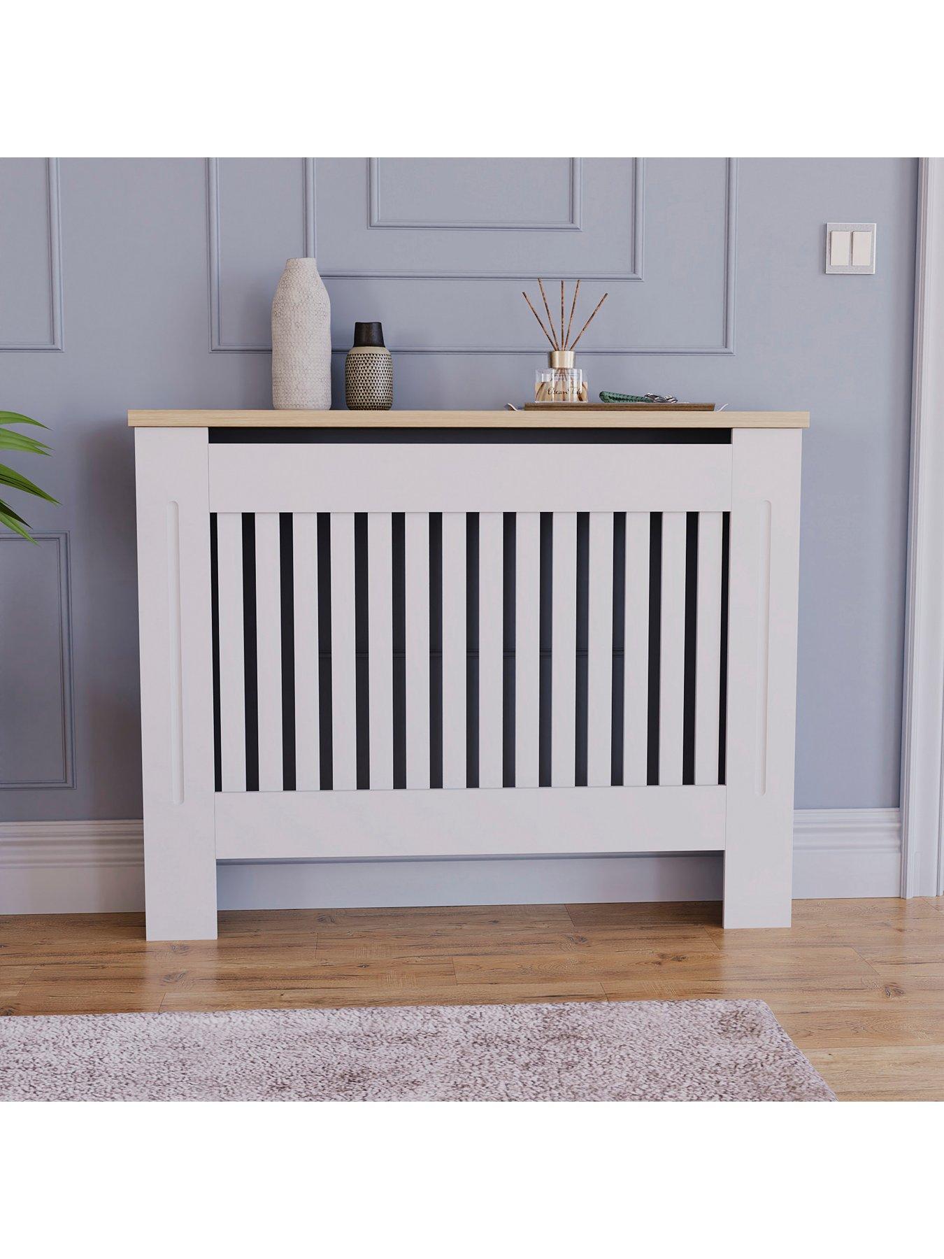 Vida Designs Arlington Radiatorombouw Wit - Klein - Modern Shaker Style Vertical Slat Design For Optimal Heat Circulation - H83.3xW78xD19cm - Geschilderde MDF-kast with Wood Top Shelf