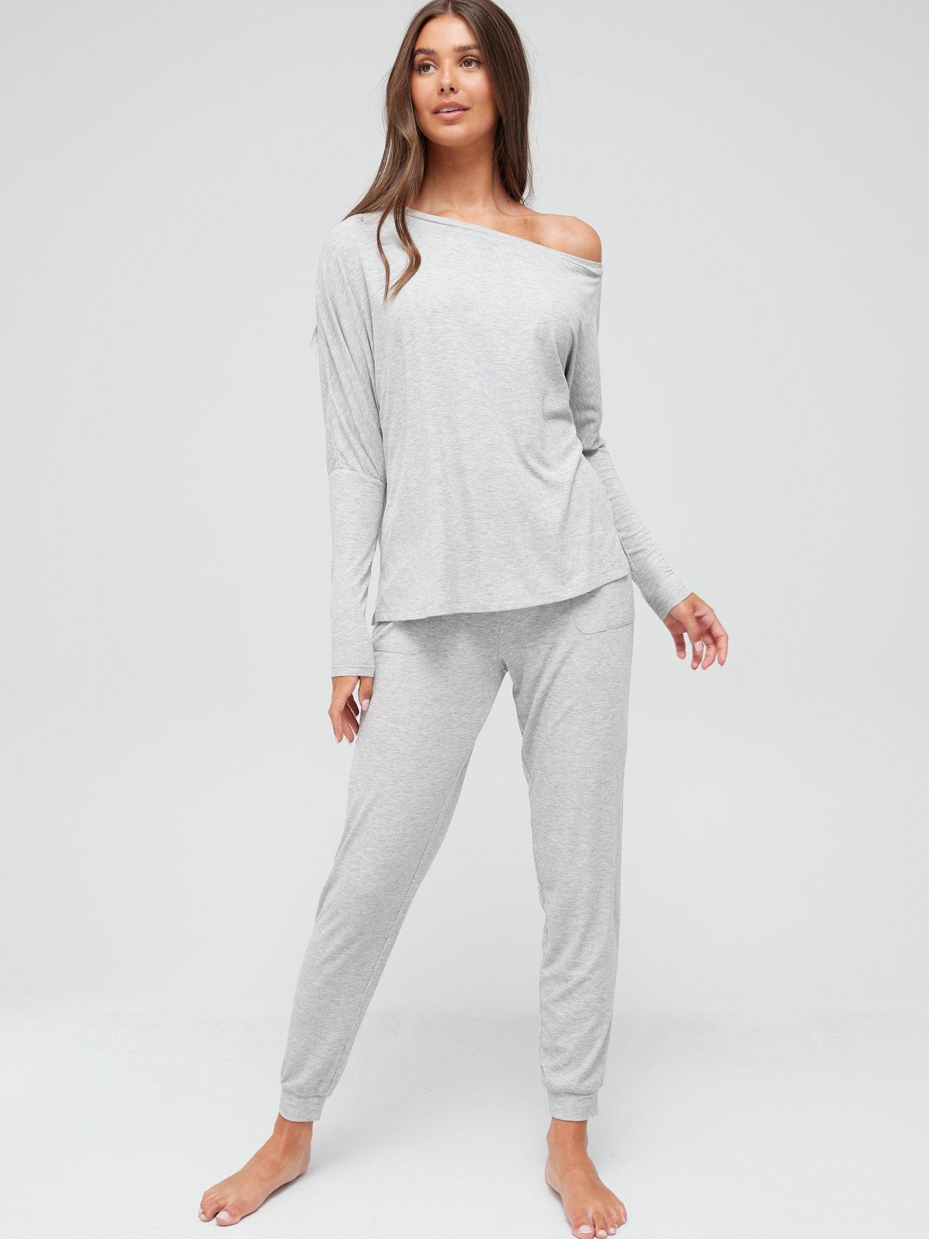 V by Very Off The Shoulder Soft Touch Loungewear Set Grey Very