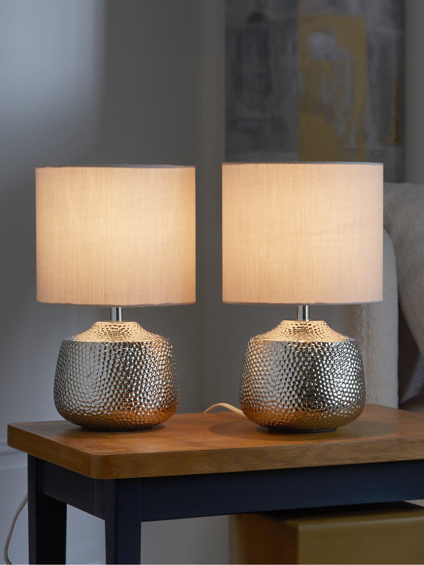 Very Home Set of 2 Hammer Metal Touch Table Lamps - Grey/Silver