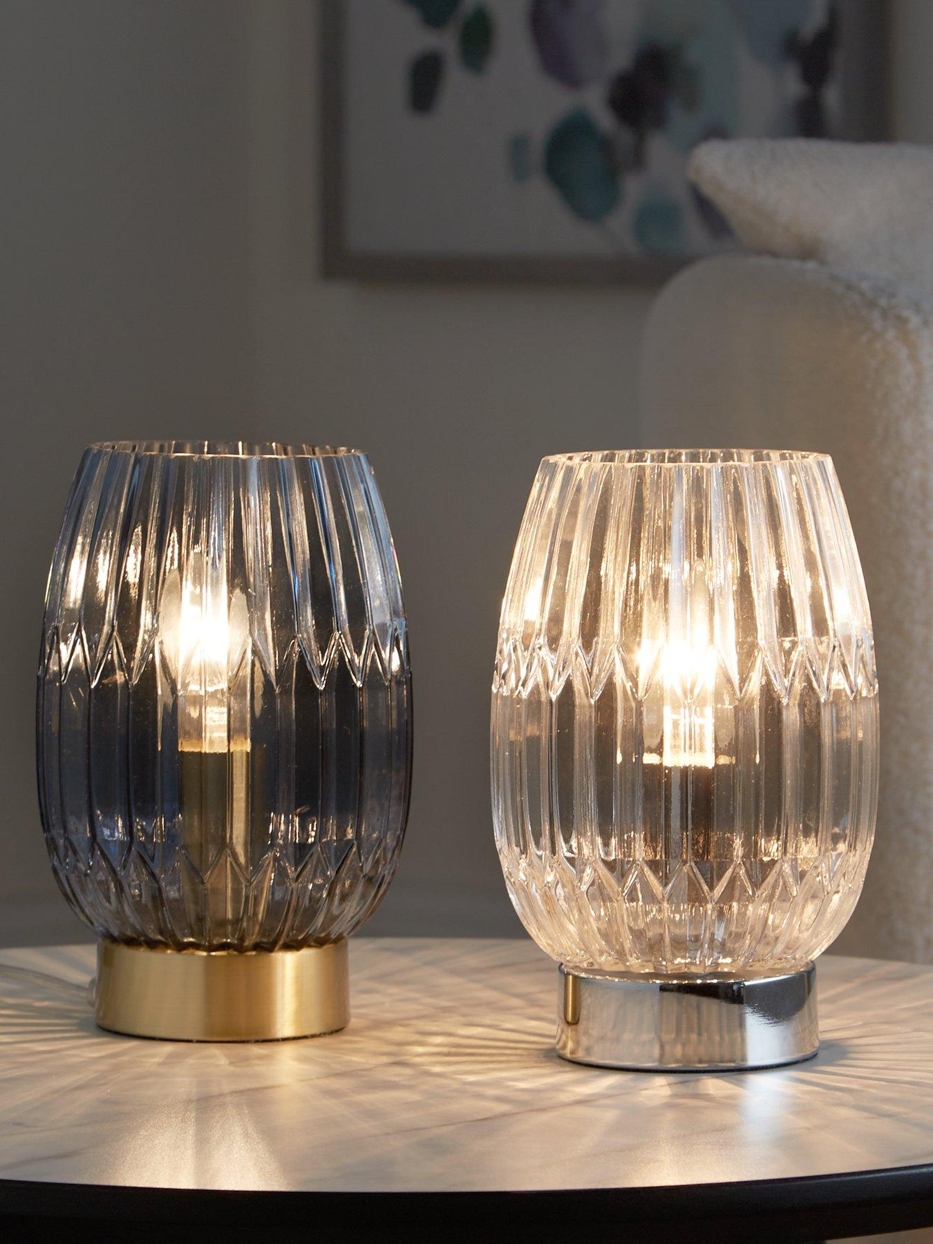 The Very Collection Emma Ribbed Touch Table Lamp - Clear Chrome