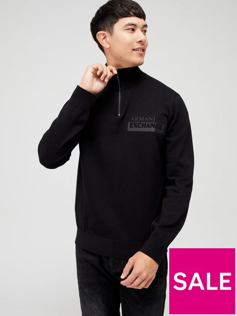 prod1091676458: Logo Quarter Zip Knitted Jumper - Black prod1091676458: Logo Quarter Zip Knitted Jumper - Black