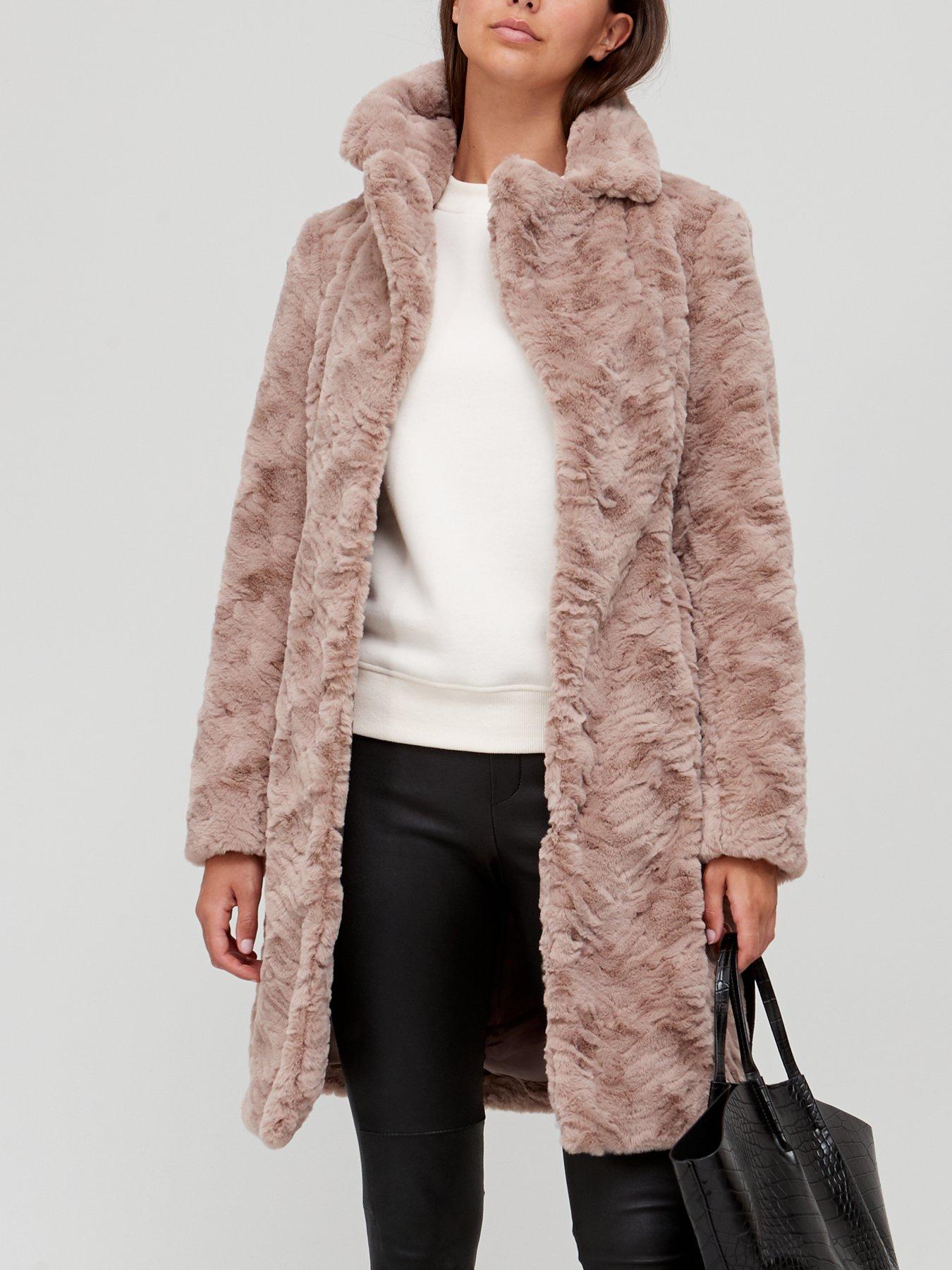 V by Very Textured Faux Fur Coat Mink Very Ireland