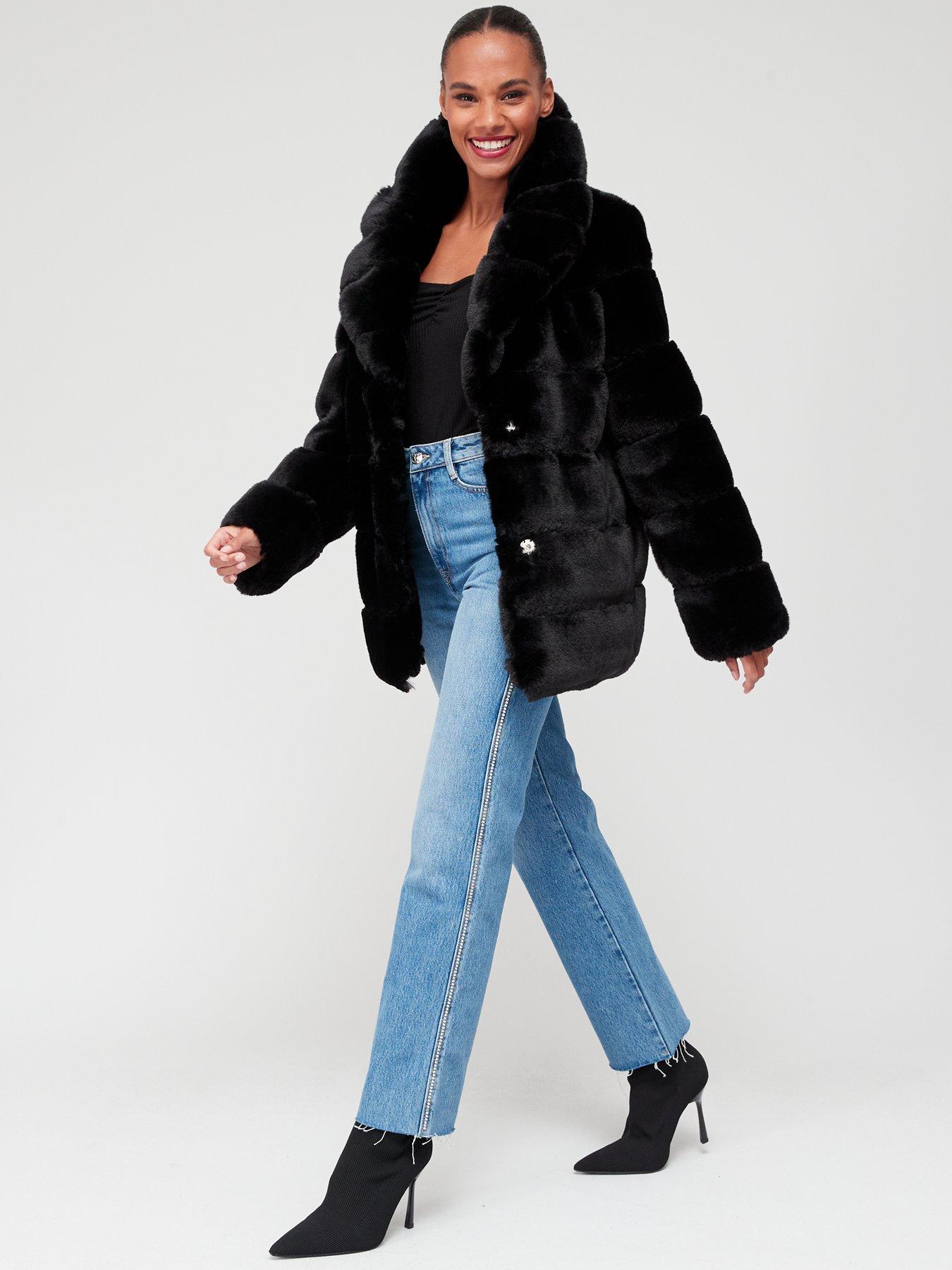 Black carved faux fur coat store