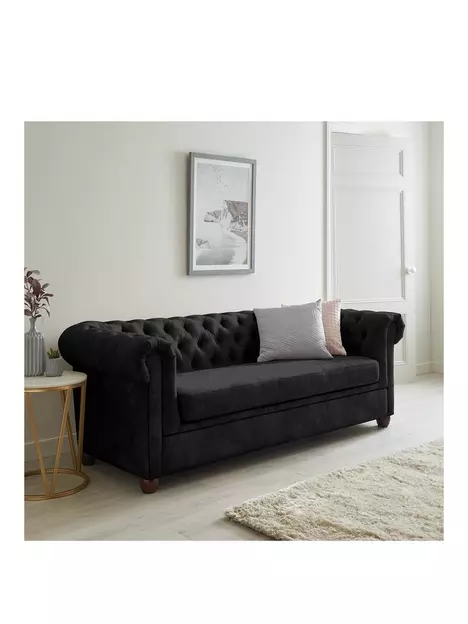 prod1091503947: Chester Chesterfield Faux Leather 3 Seater Sofa - Black