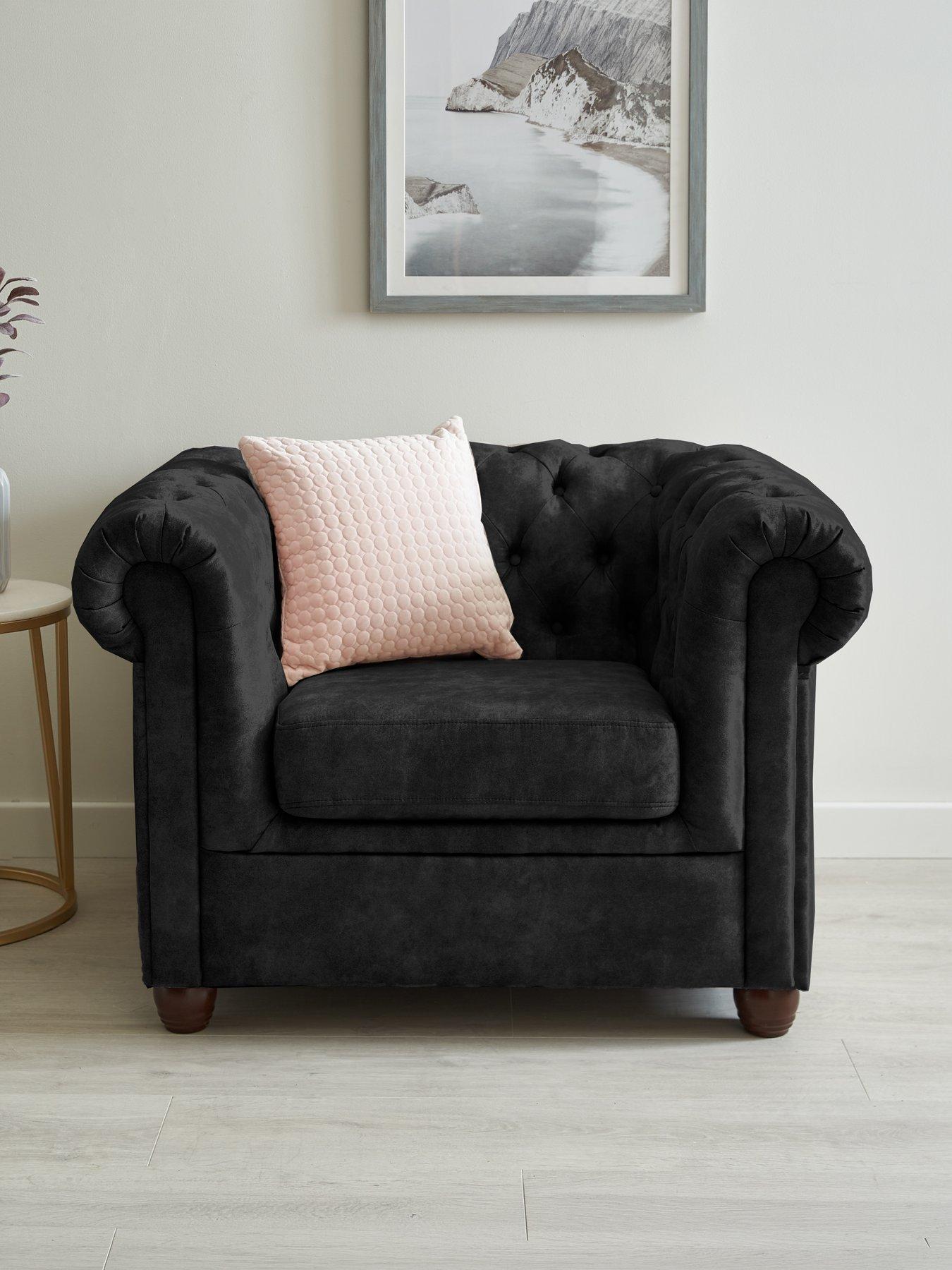 Image 1 of 7 of The Very Collection Chester Chesterfield&nbsp;Leather Look&nbsp;Armchair - Black&nbsp;- FSC&reg; Certified