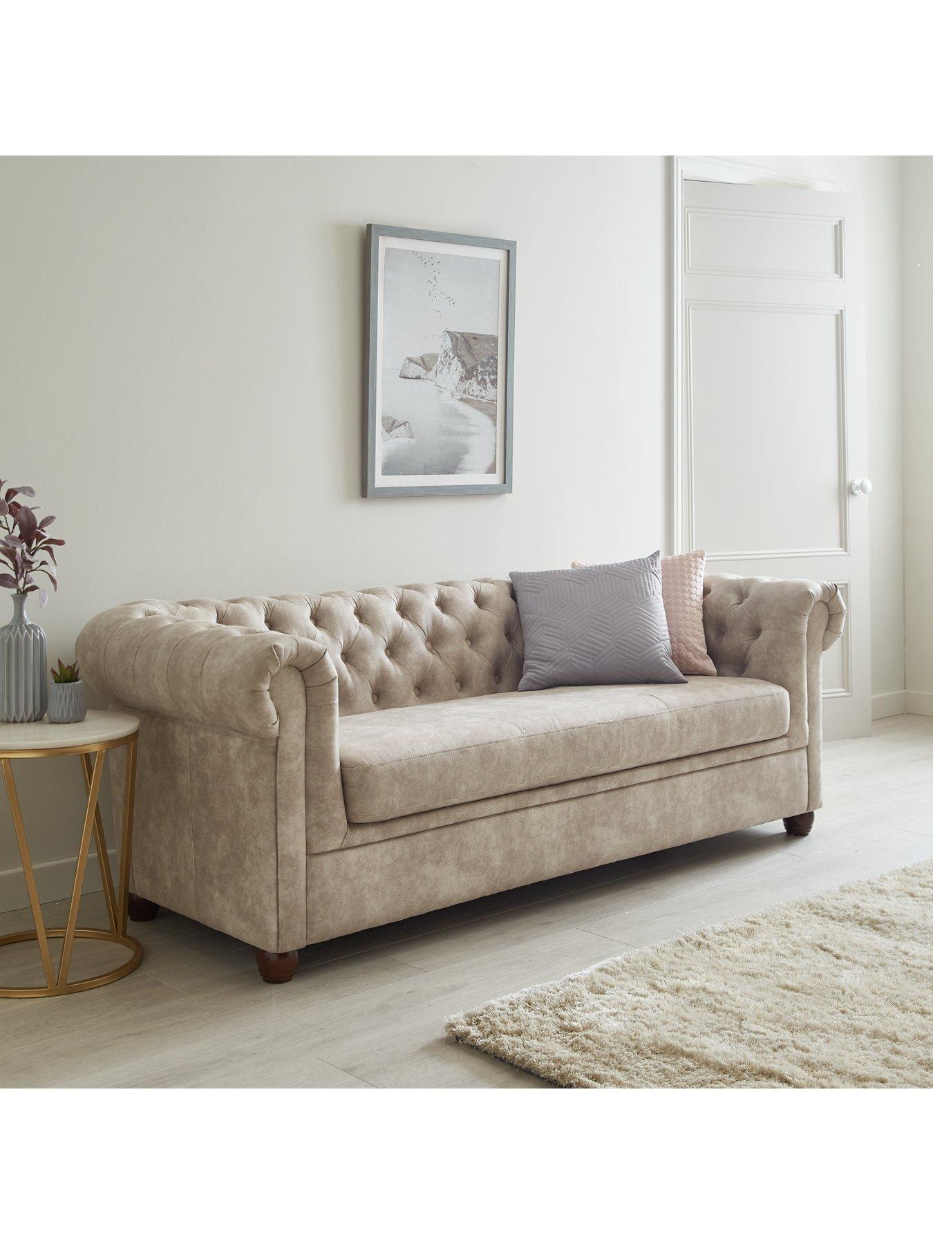 The Very Collection Chester Leather Look 3 Seater Sofa - Pebble - FSC® Certified
