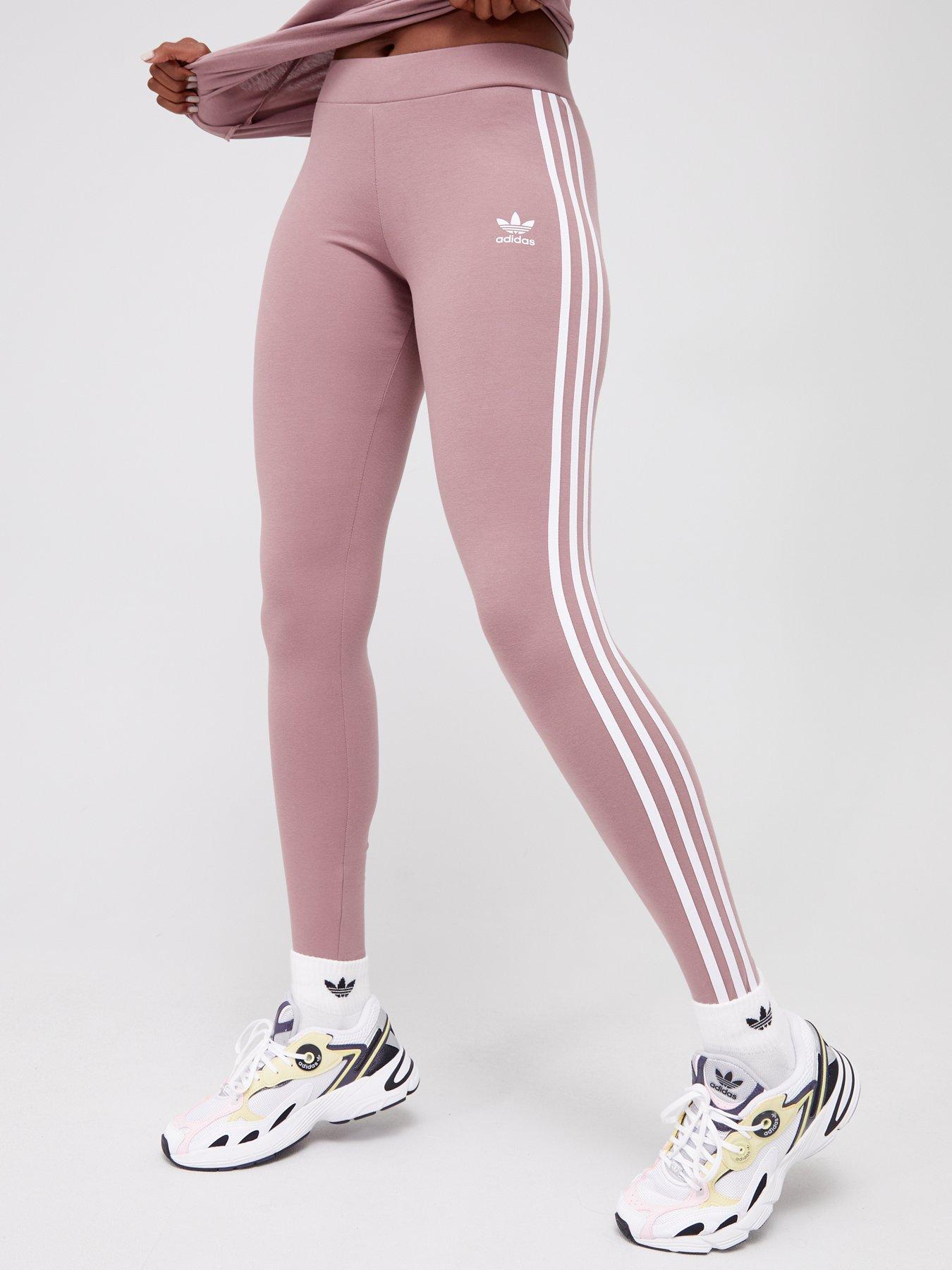 pink and white adidas leggings