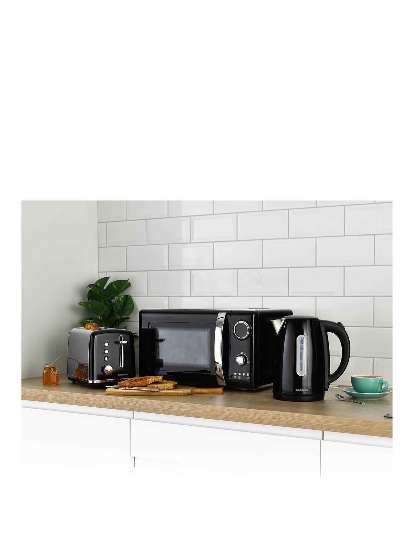 Image 1 of 7 of Daewoo Kensington Jug Kettle, 2 Slice Toaster &amp; Microwave Triple Pack Black