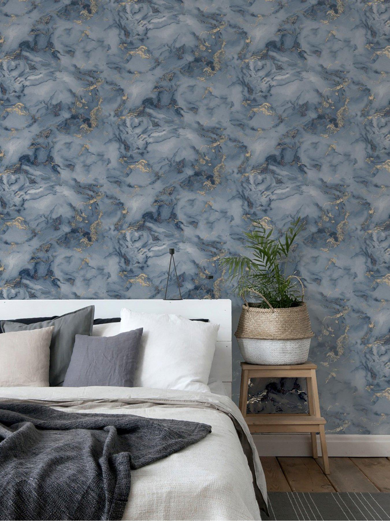 undefined Bahia Marble Navy Wallpaper