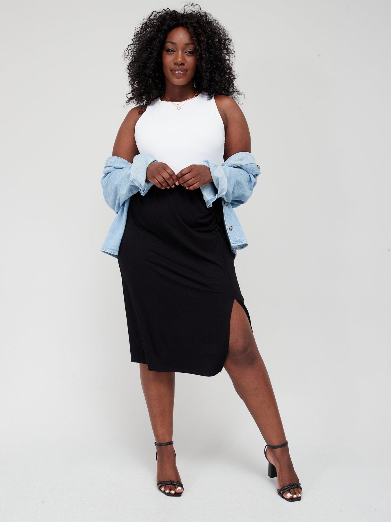 Plus size black jersey skirt store