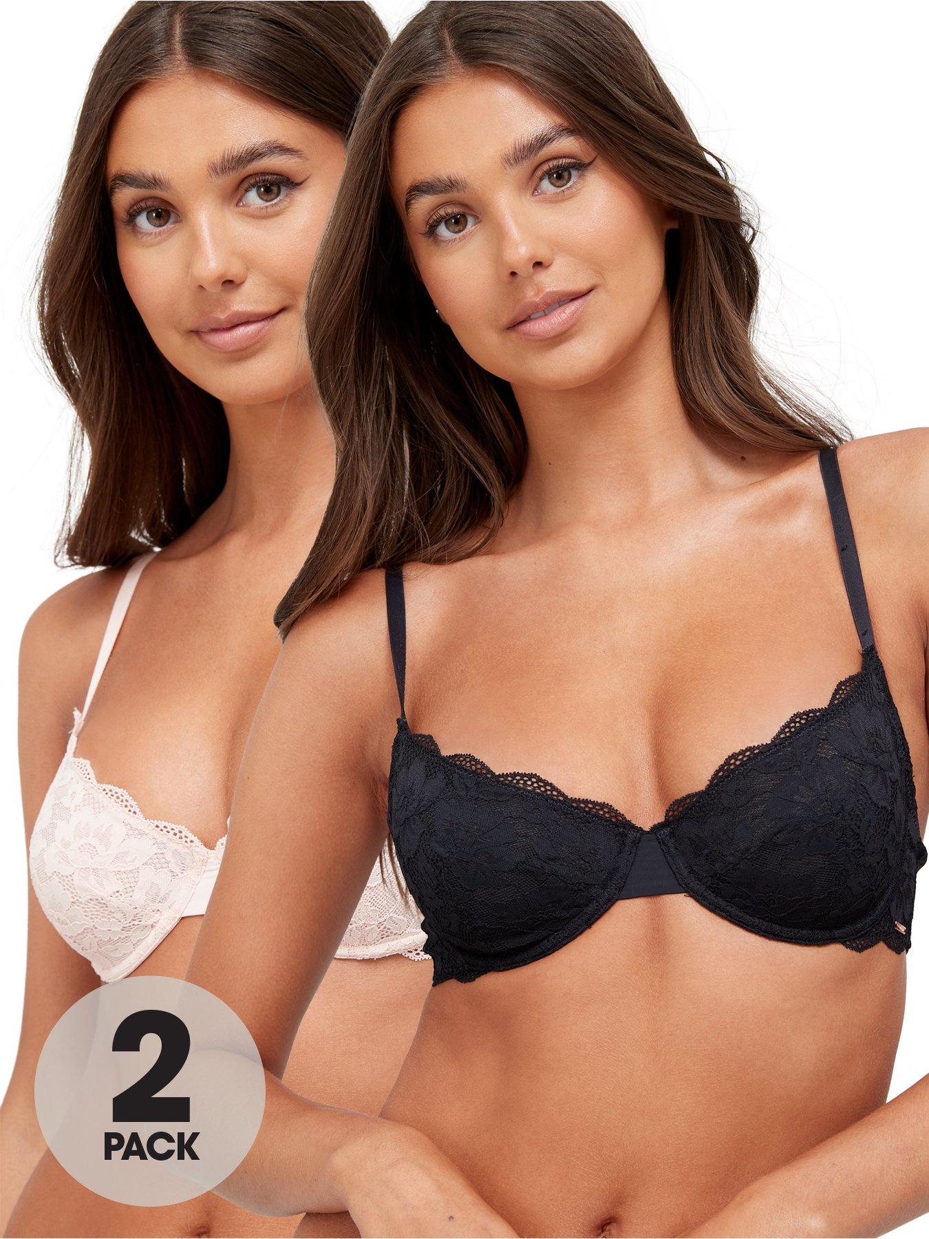 2 Pack lace trim non padded wirefree bras black - WOMEN's Bras