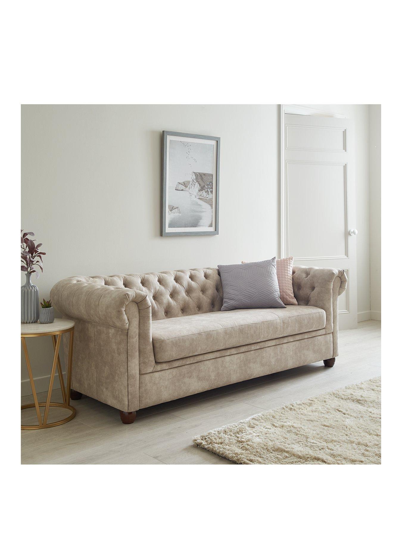 Image 2 of 7 of Very Home Chester Chesterfield Leather Look 3 Seater + 2 Seater Sofa Set - Pebble (Buy and SAVE!)&nbsp;- FSC Certified