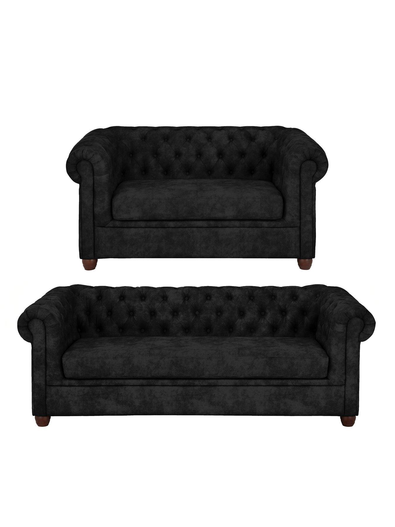 The Very Collection Chester Chesterfield Leather Look 3 Seater + 2 Seater Sofa Set - Black (Buy and SAVE!) - FSC Certified