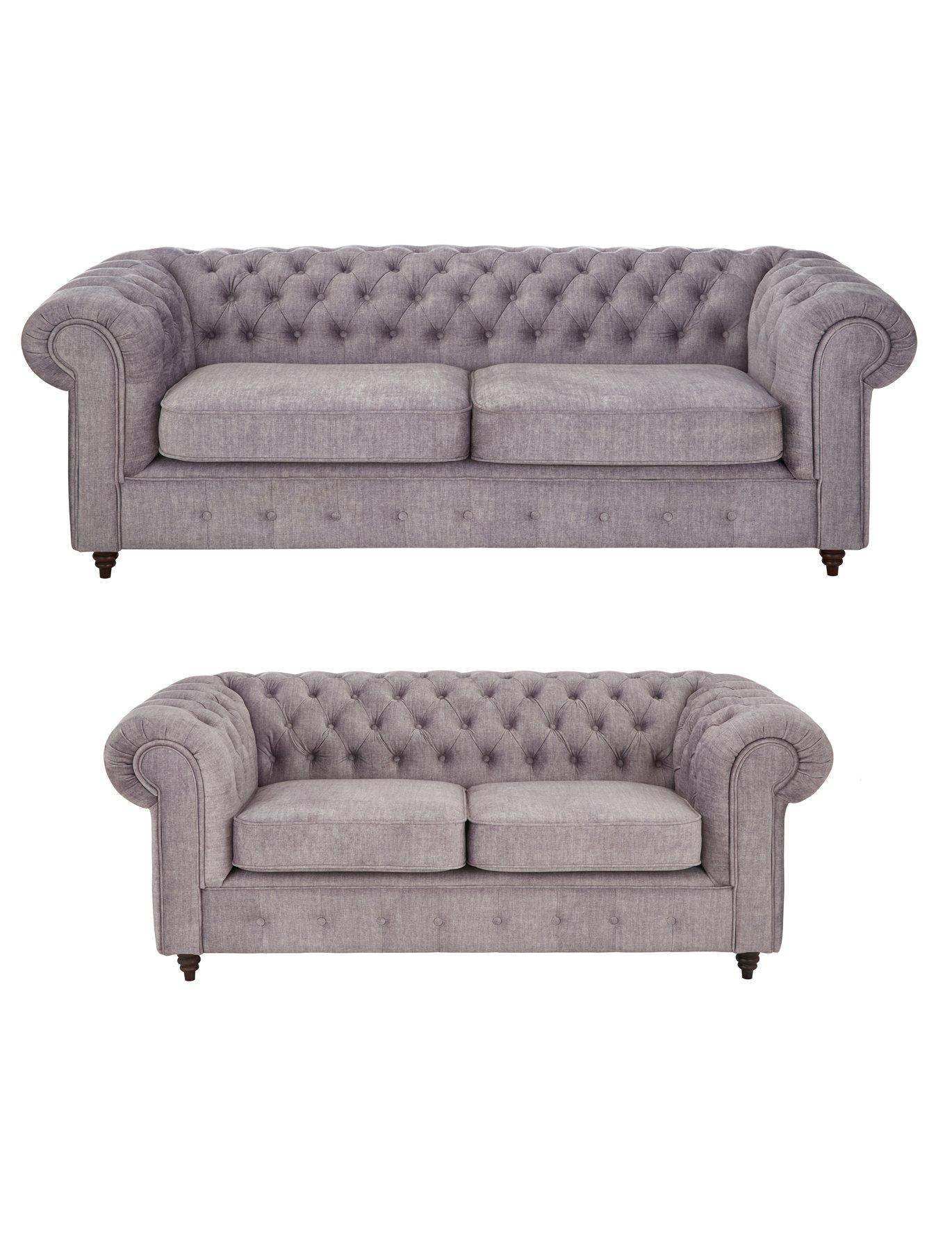 Image of Very Home Laura Chesterfield Fabric 3 + 2 Sofa Set - Grey (Buy and SAVE!) - FSC Certified
