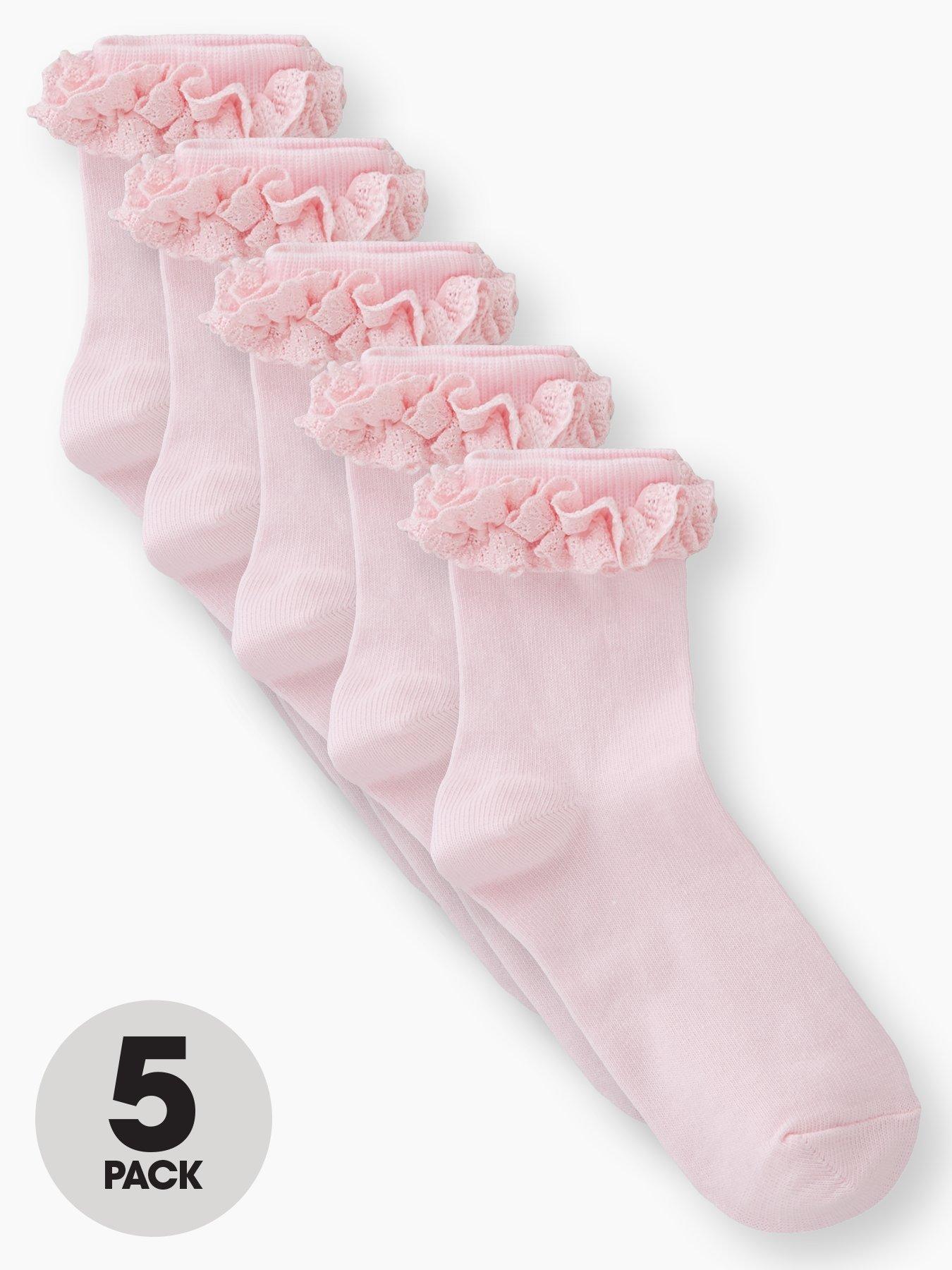 Image 1 of 3 of Everyday Girls&nbsp;Occasion Broderie Frill Socks (5 Pack)&nbsp;- Pink