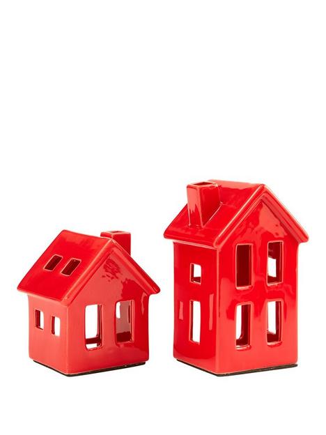 set-of-2-ceramic-house-tealightnbspholders-red