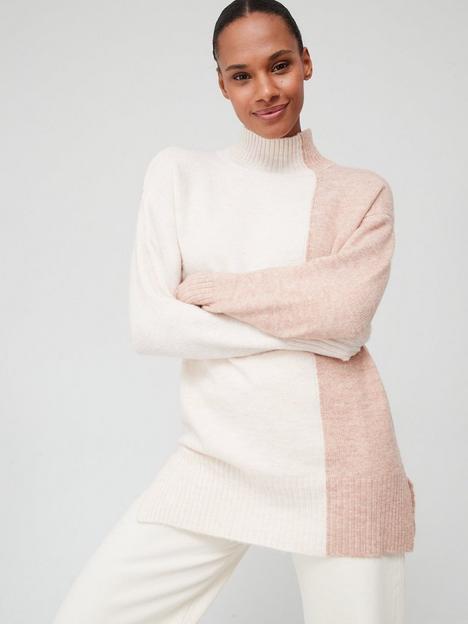 v-by-very-knitted-colour-block-funnel-neck-jumper-blush