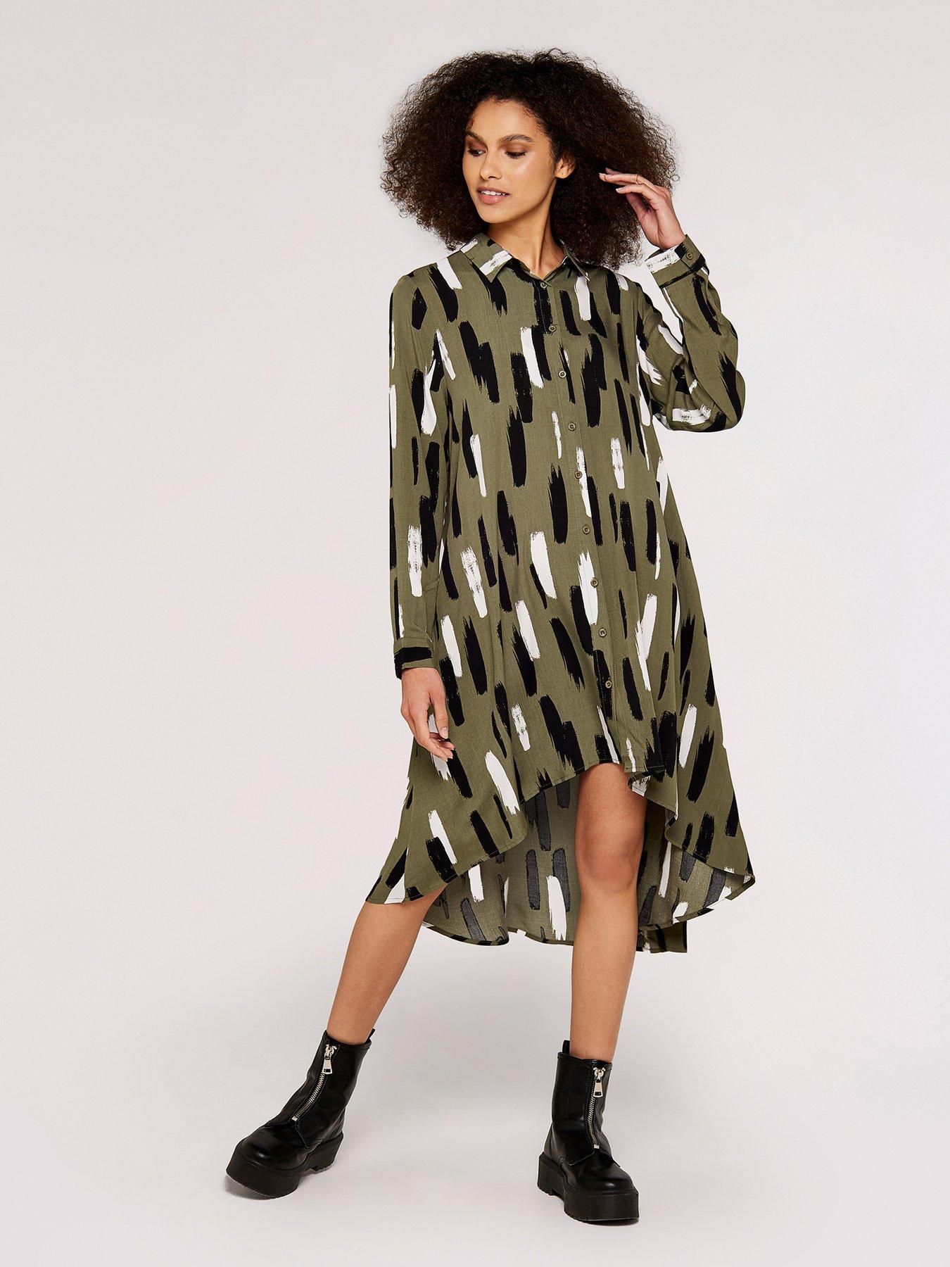 Apricot Two Colour Brushstroke Oversized Shirt Dress - Khaki | Very Ireland