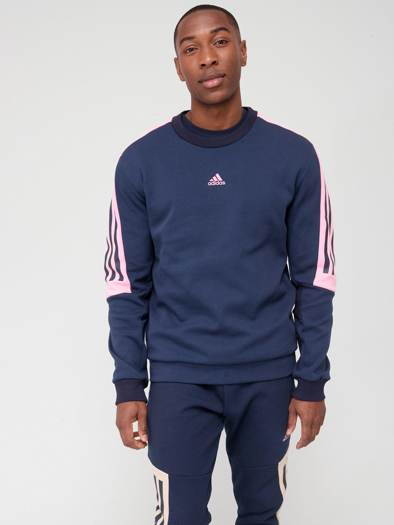 Adidas three stripe outlet crew neck sweatshirt