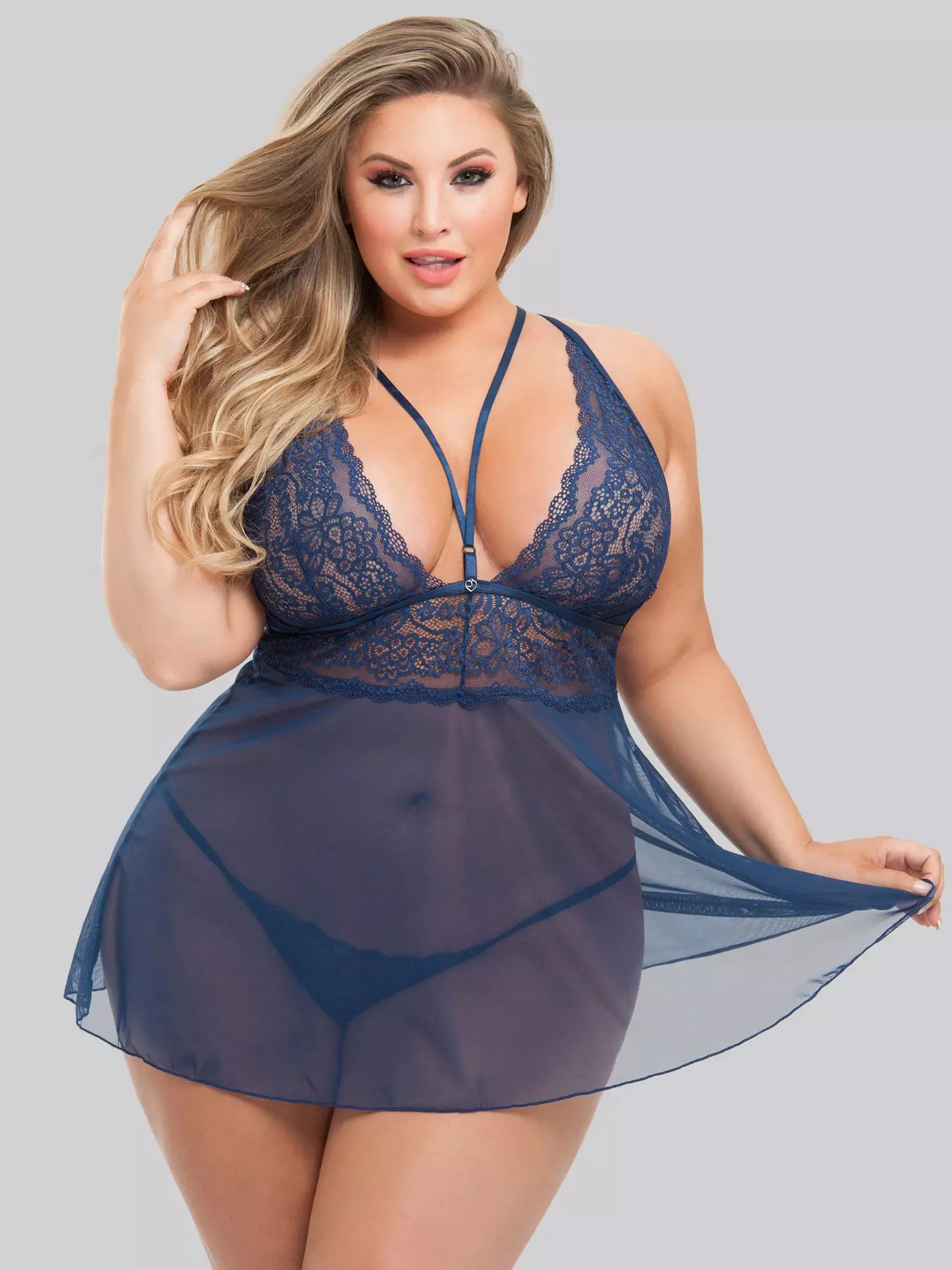 Lingerie for Big Breast Women Plus Size Lace Sexy Lingerie Mesh V-Neck  Sleeveless Front Closure Dress Sleepwear Sexy Maid Outfit Sexy Push Up Bra  and Panty Sets Light Blue S