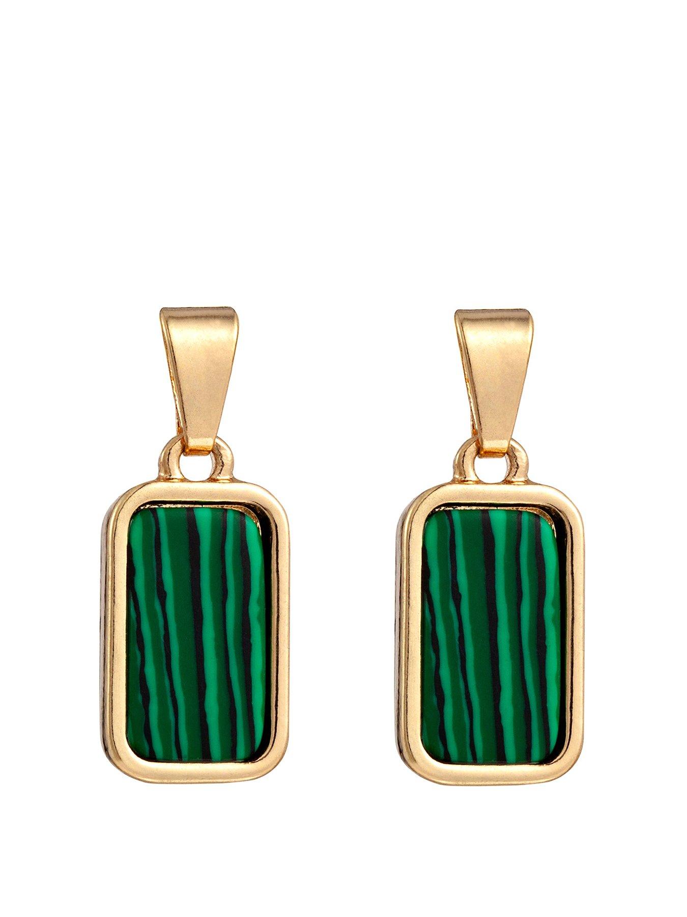 the-love-collection-gold-plated-created-malachite-stone-drop-earrings