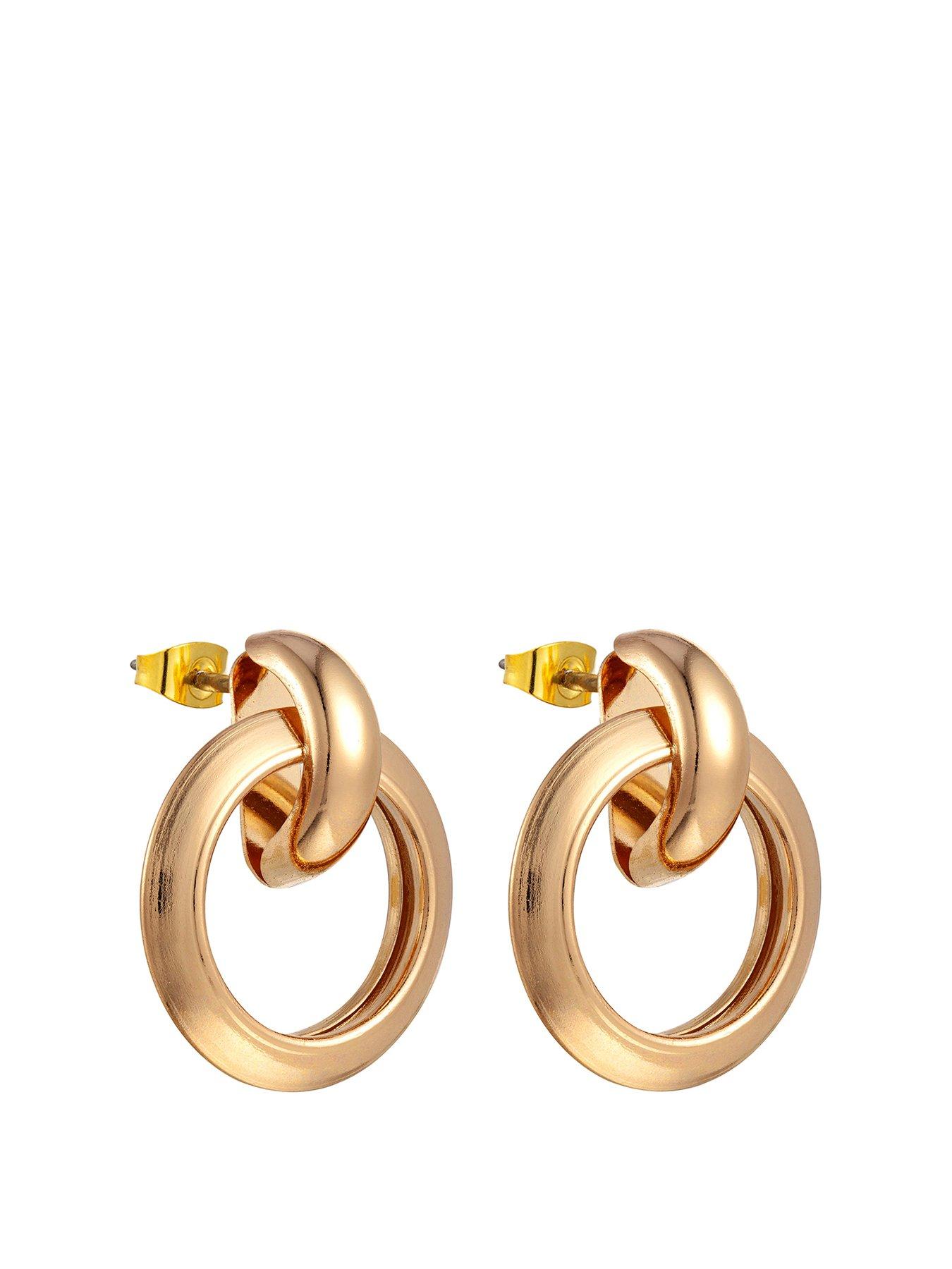 Image 1 of 3 of The Love Collection Gold Plated Drop Hoop Earrings