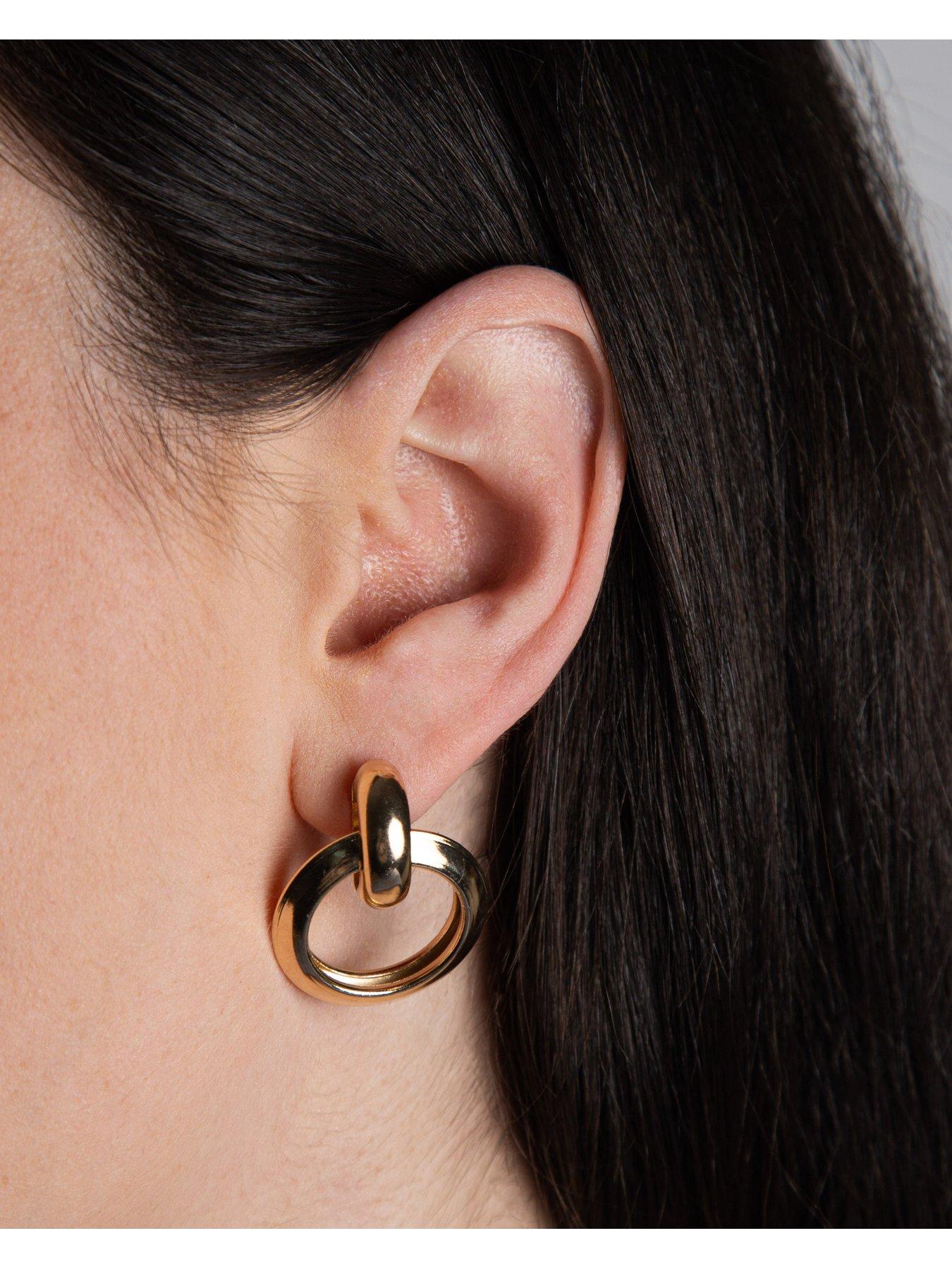 Image 2 of 3 of The Love Collection Gold Plated Drop Hoop Earrings