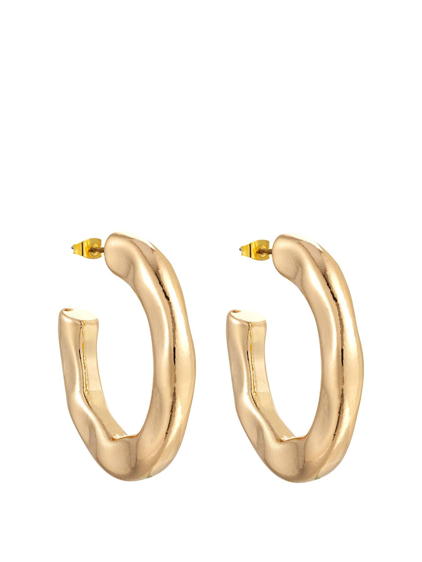 Image 1 of 3 of The Love Collection Gold Plated Chunky Textured Hoop Earrings