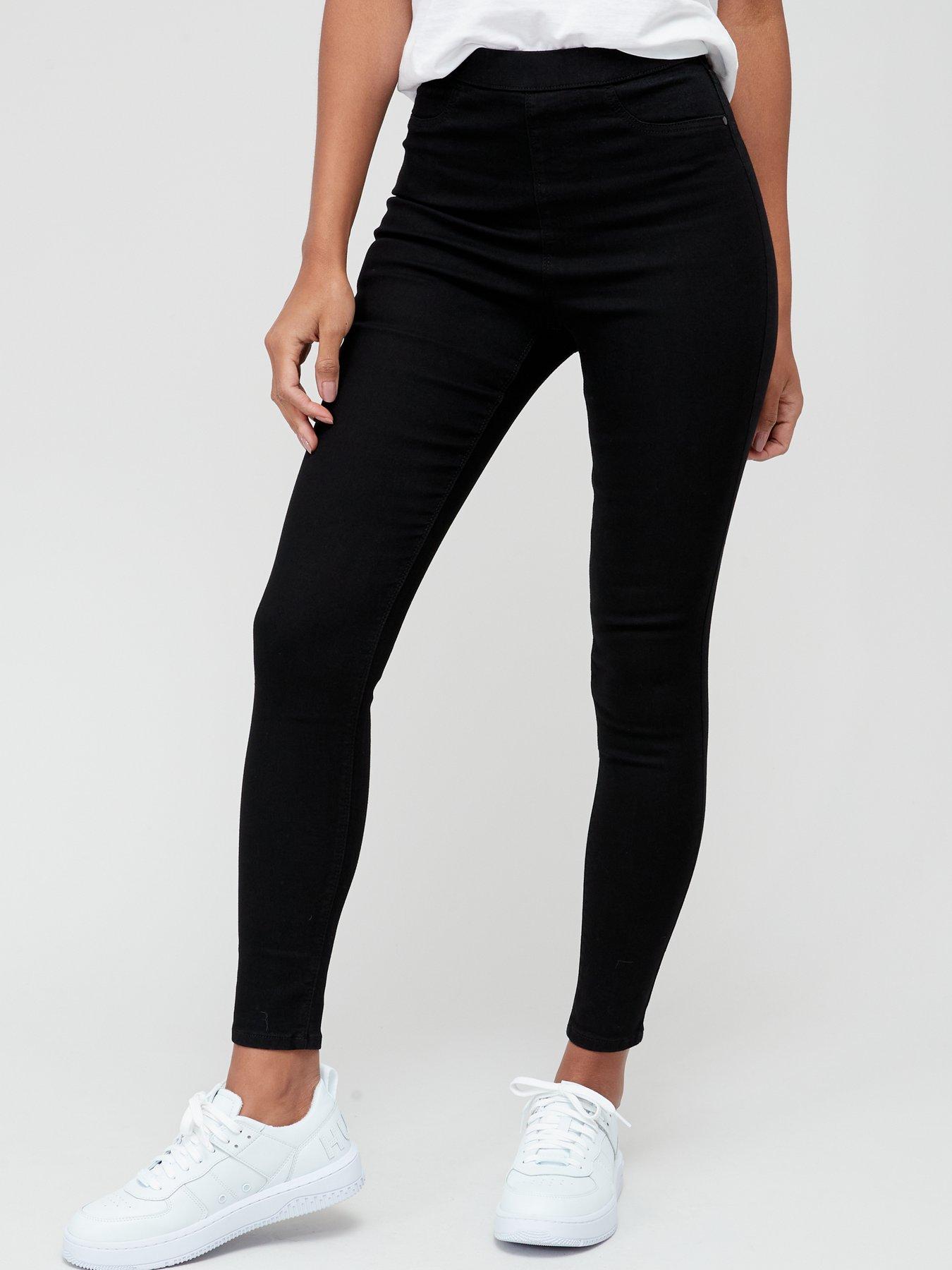 Black High Waisted Stretch Jeggings With Thick Waist Band, Jeggings