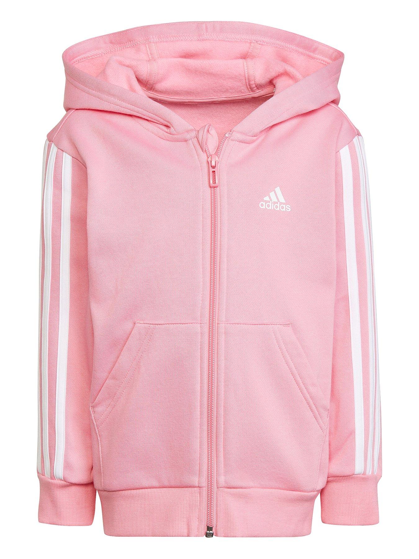 adidas Younger Girls 3 Stripe Essentials Zip Through Hoodie